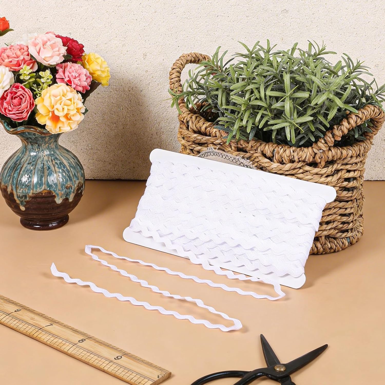 Ouligay 1 Roll White Wave Trim for Sewing 27 Yards Lace Ribbon RIC Rac Trim 5mm Bending Fringe Trims for Sewing Flower Making Craft Gift Wrapping Home Wedding Party Decoration