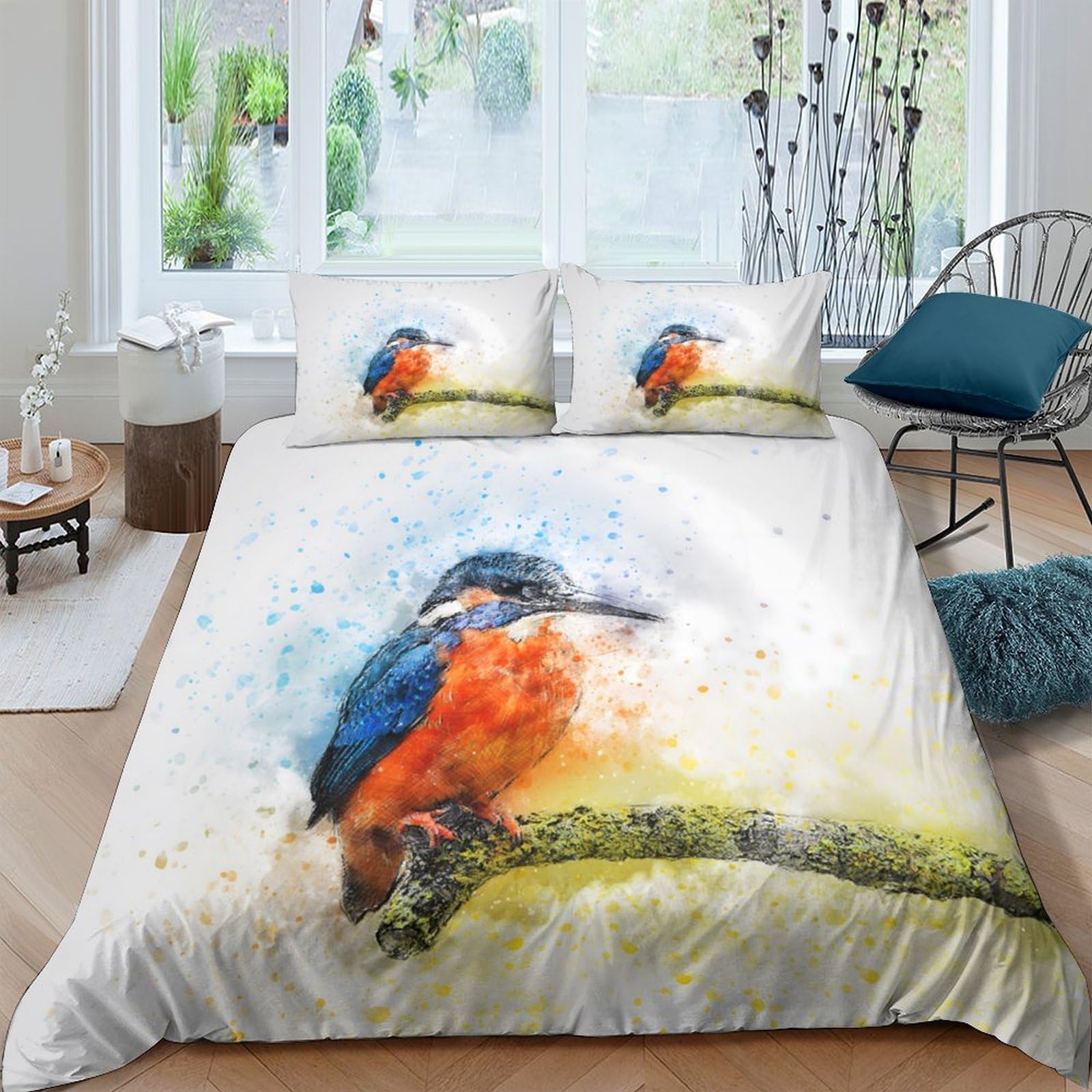 Ctjqhvkz Style-6 3D Printed Kingfisher Bird Fitted Sheet Microfiber Soft Artistic Watercolor Mattress Cover Bedroom Decor Anti-Slip Washable Single（135X200cm）