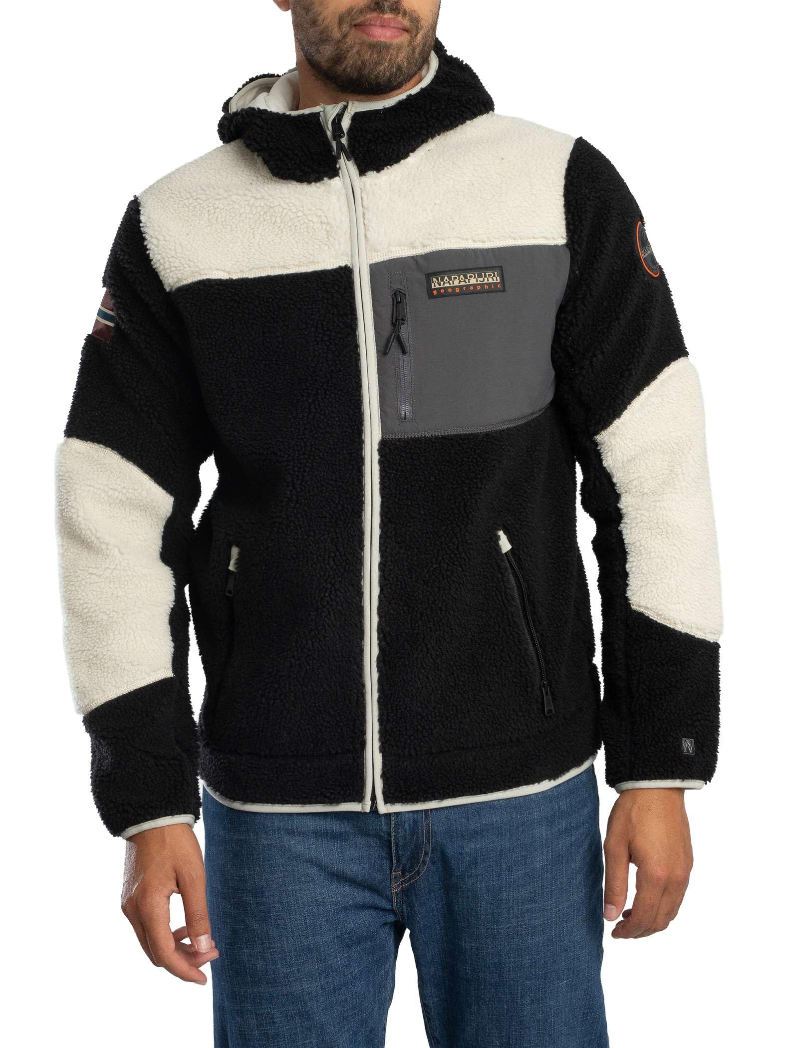 Napapijri Men's Yupik Full Zip Fleece Hoodie - Black/Beige - L