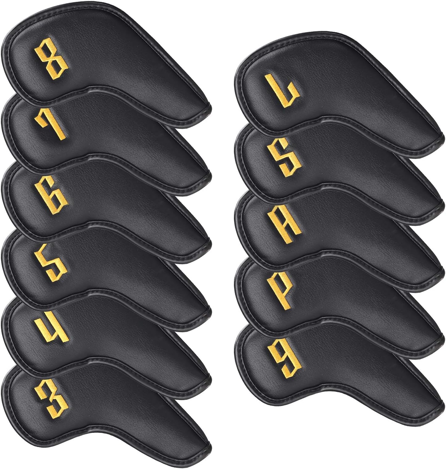 Big Teeth Golf Iron Head Covers Long Neck Classic Black Golf Club Protector with Number Tag fit for Most Brand