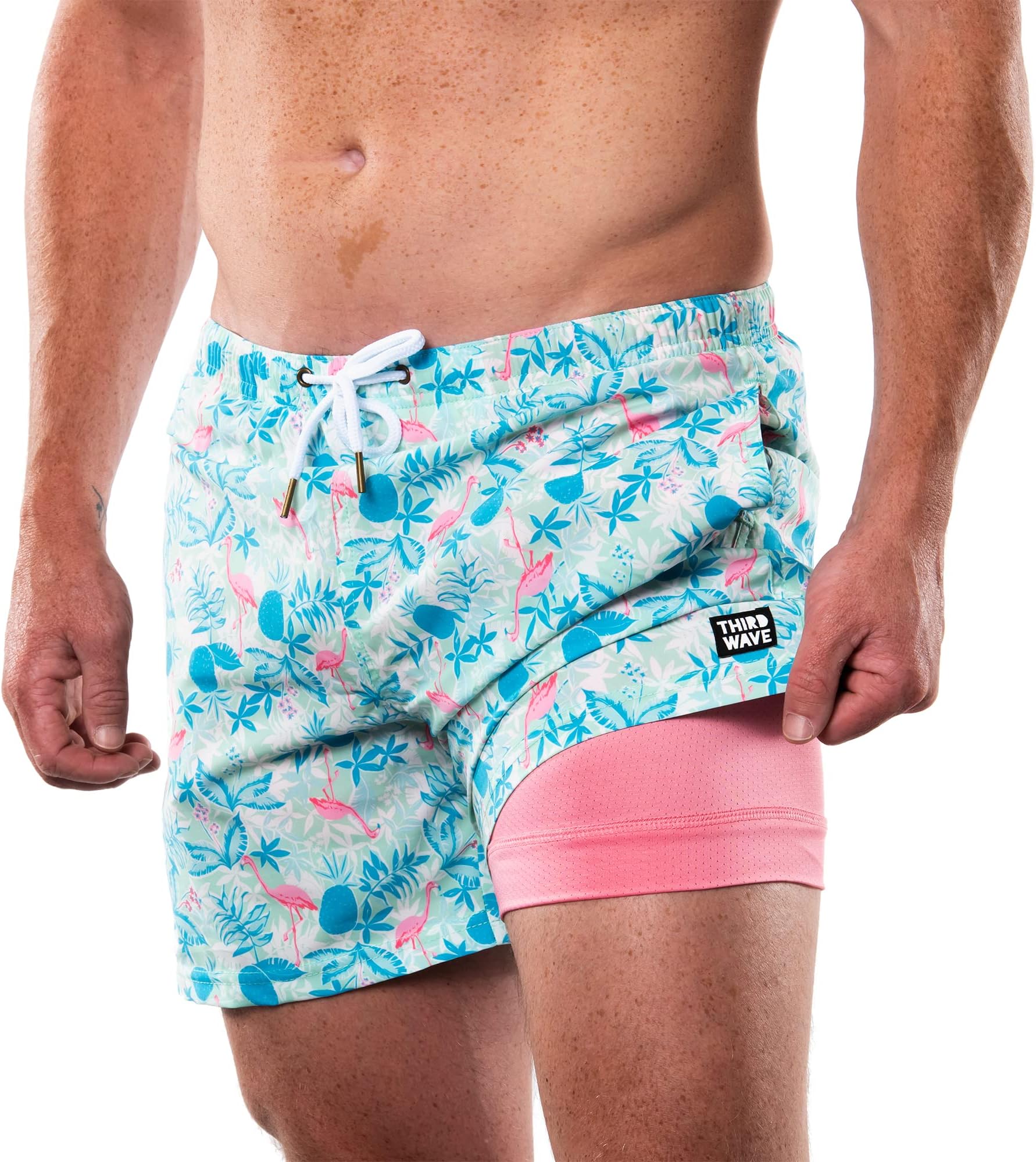 Third WaveSwim Trunks with Compression Liner - Men's Premium 5 Inch Inseam Quick Dry Swim Shorts for Beach and Swimming