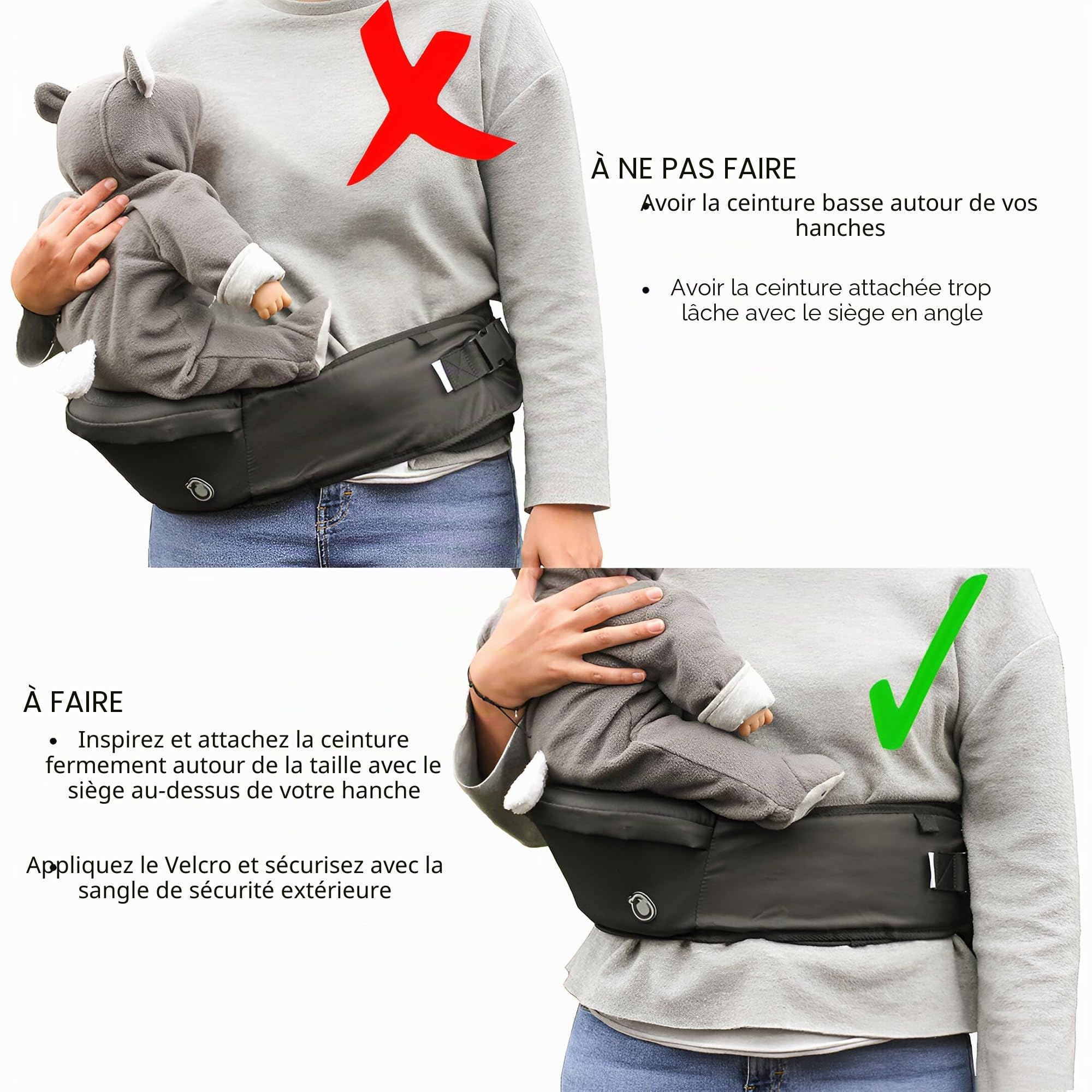 Hippychick Hipseat Porte-bébé, léger et peu encombrant pour la taille, sangle réglable, peut transporter un enfant de 6 à 36 mois, noir denim