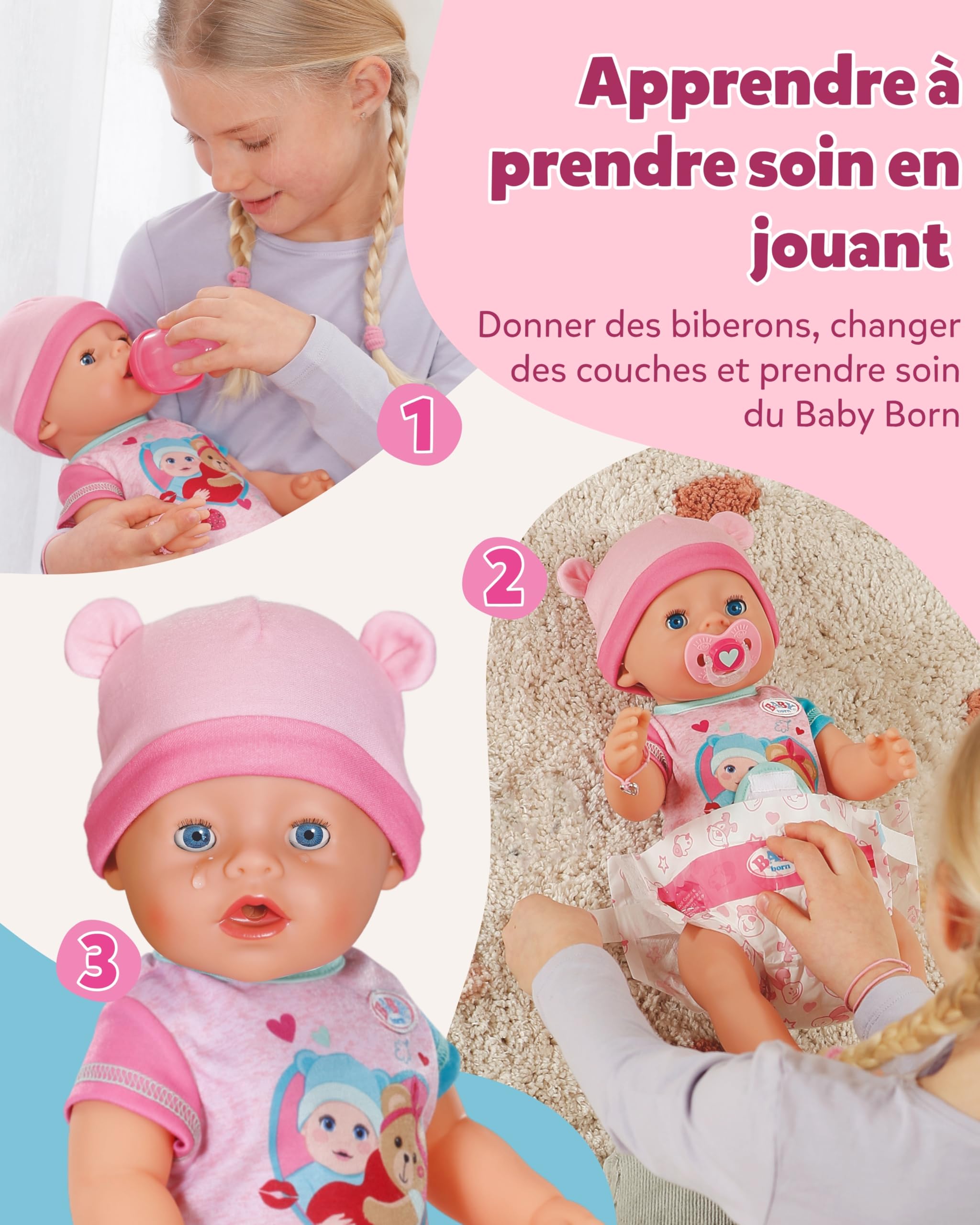 BABY born Emma - Bébé poupée de 43 cm - 10 Fonctions y Compris Accessoires & grenouillère - Fonctionne entièrement sans Piles - Convient aux Enfants à partir de 3 Ans