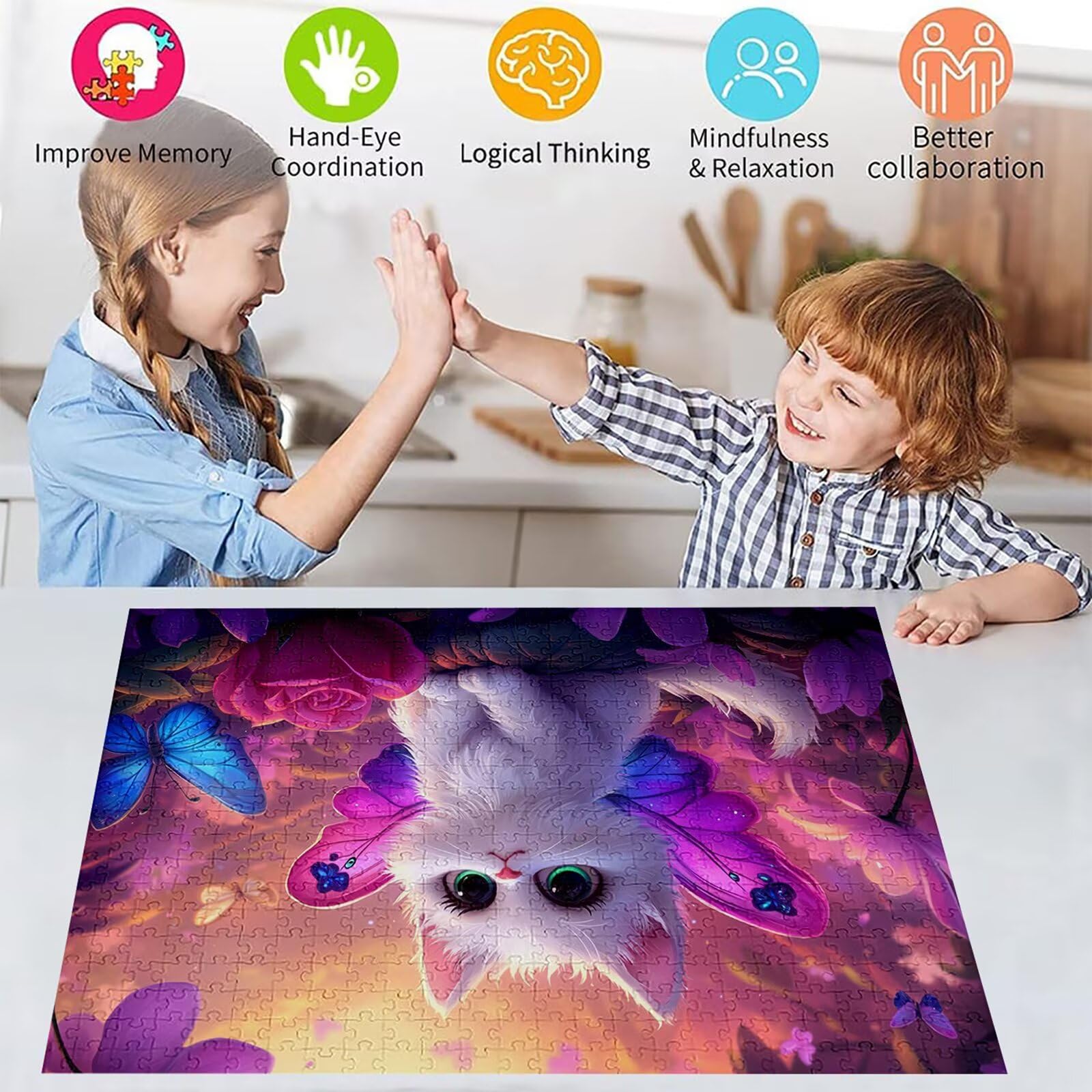 Puzzle 4000 elementów kot puzzle dorosły motyl 141 x 87 cm unikalne rzemiosło klasyczne 3D drewniana układanka do rodzinnych gier biznesowych, układanka zrób to sam do dekoracji ścian domu, prezenty C