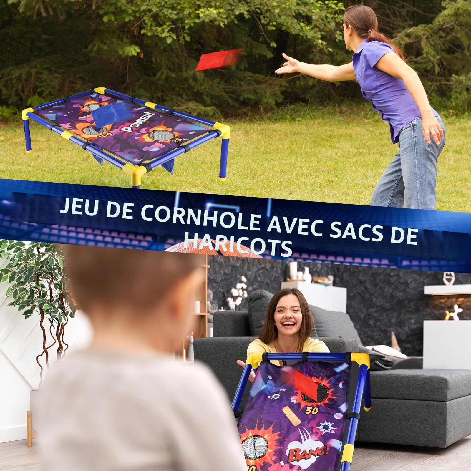 JOYBOY Jeux de Tir 6-12 Ans, 3 en 1 Bean Bag Toss Shooting Ring Toss | Jouets pour Jardin Extérieur et Intérieur — Cadeau Fête des Enfants et Anniversaires, Jeu Complet