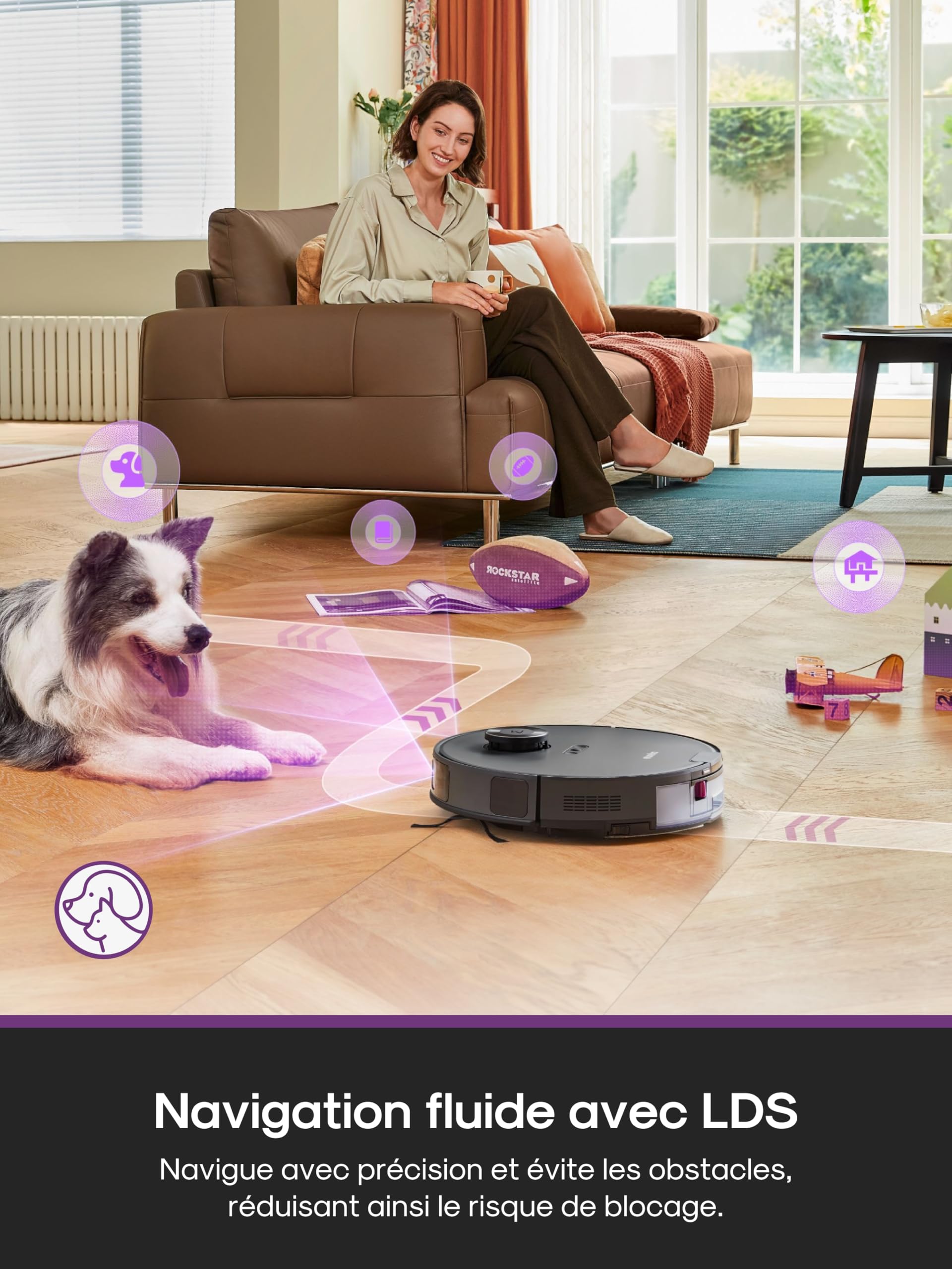 Eureka E20 Evo Plus Robot Aspirateur Laveur avec Station sans Sac Aspiration 10000 Pa Aspirateur Robot Autovidange, Anti Enchevêtrement pour Cheveux Poils d'animaux, Soulèvement de Serpillière 10mm