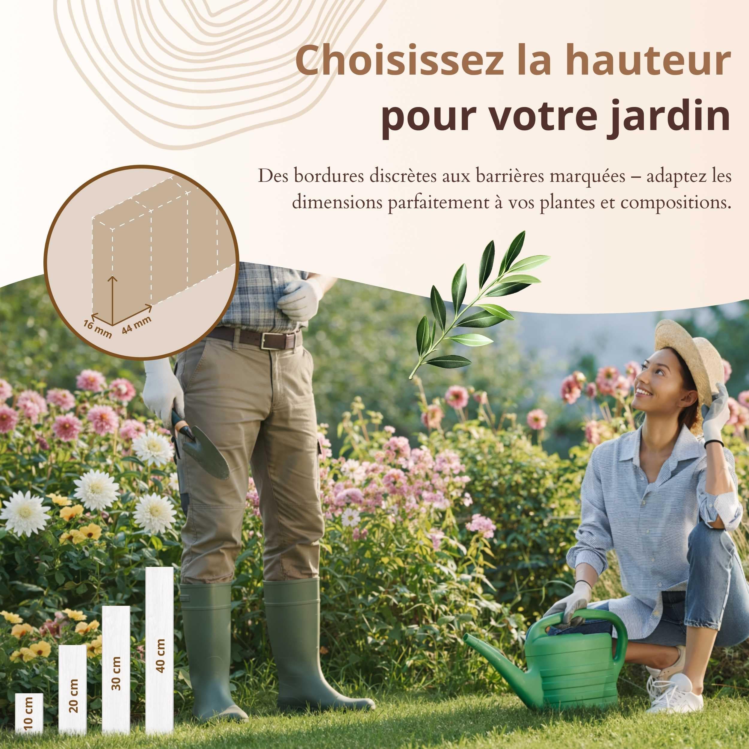 Floranica Bordure de Jardin en Bois Flexible 40 x 200 cm Noir avec piquets, idéale pour délimiter pelouse et massifs de Fleurs