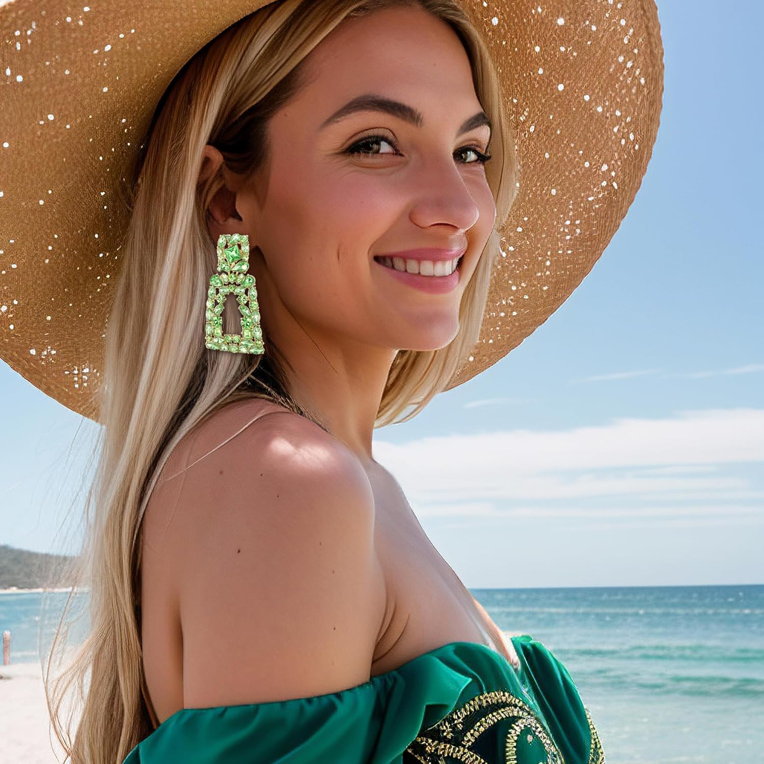 Flyonce Rectangle Dangle Earrings for Women, Rhinestone Crystal Geometric Statement Earring Fashion Jewelry - Image 7