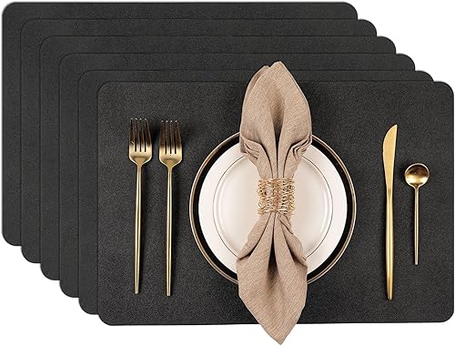 SHACOS Juego de 6 manteles individuales de piel sintética resistentes al calor para mesa de comedor, antideslizantes, lavables, para cocina, mesa de