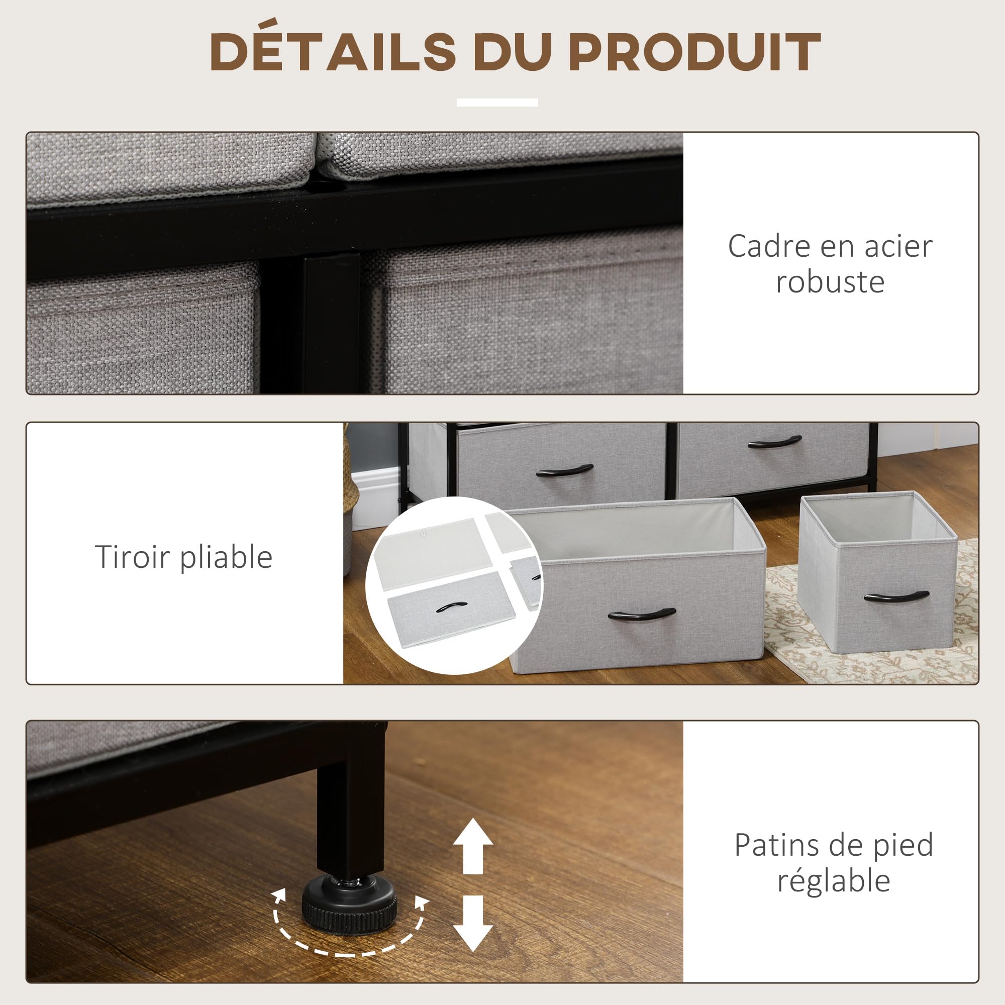 HOMCOM Commode 8 Tiroirs Meuble de Rangement Acier 100 x 30 x 78 cm Noir