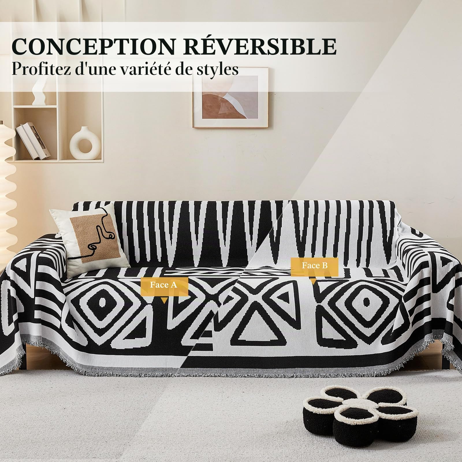 SHANNA Housse de Canapé 1 2 3 4 Places en Forme de L d'angle Protege Canape, Protection Canape Chat Chiens Anti Griffe en Chenille AB Face Couvre Canapé Sofa Cover, Housse pour Meubles de Canapé