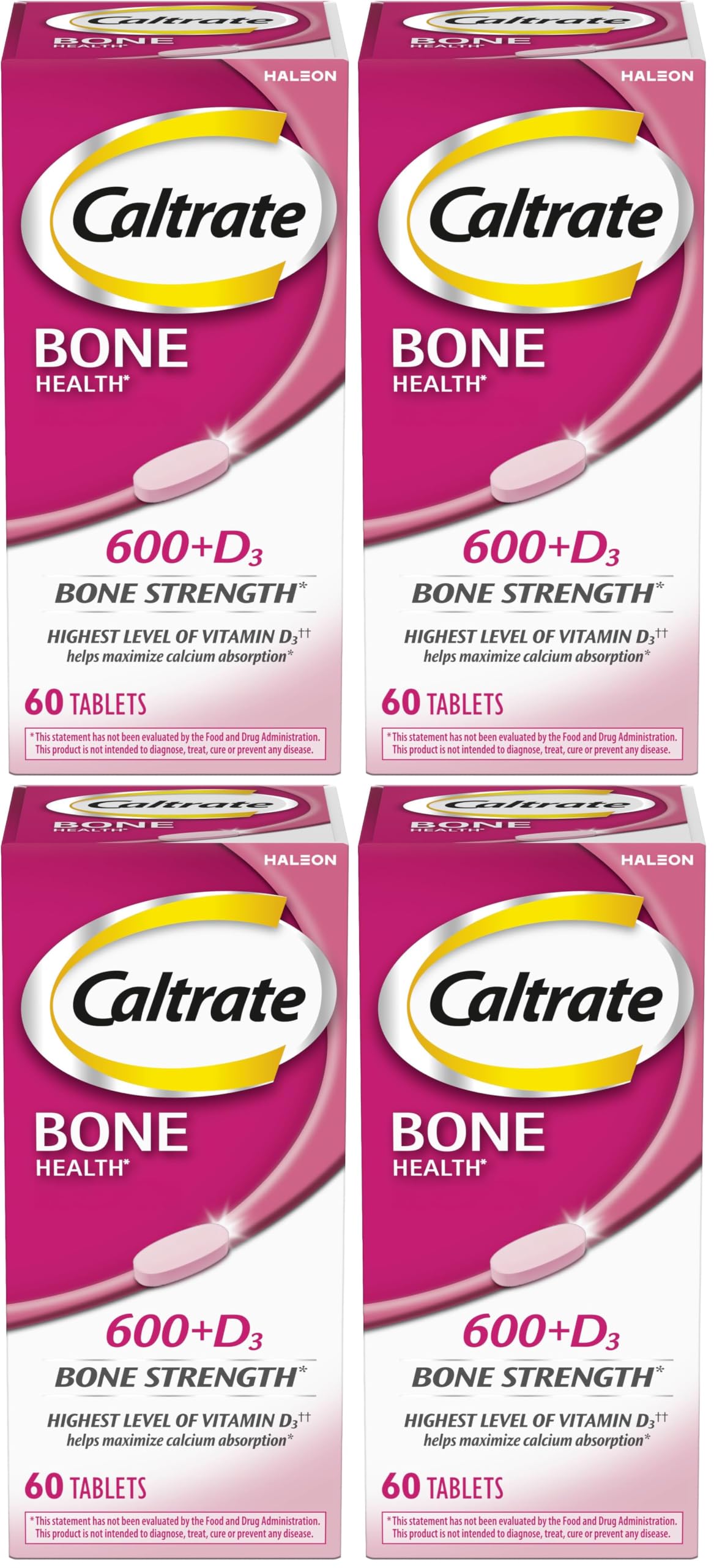 Caltrate 600 Plus D3 Calcium and Vitamin D Supplement Tablets, Bone Health Supplements for Adults - 60 Count (Pack of 4) New 60 Count (Pack of 4)