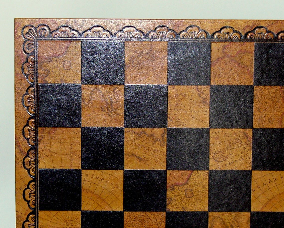 Ital FAMA 18in Pressed Leather Chess Board - Map Design