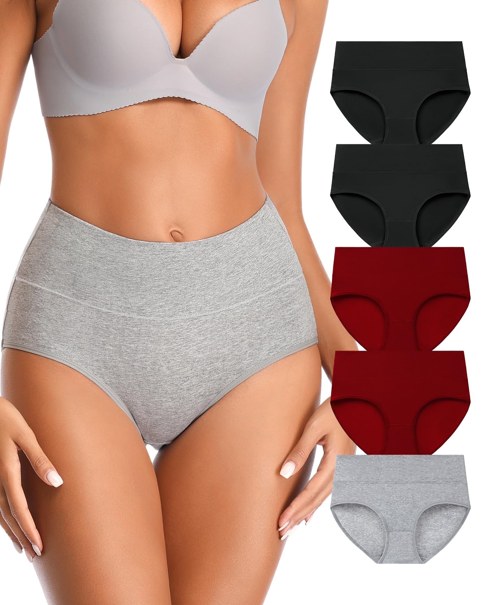 High Waisted Womens Underwear Cotton Underwear Full Coverage Briefs Stretch Breathable Ladies Panties 5 Pack