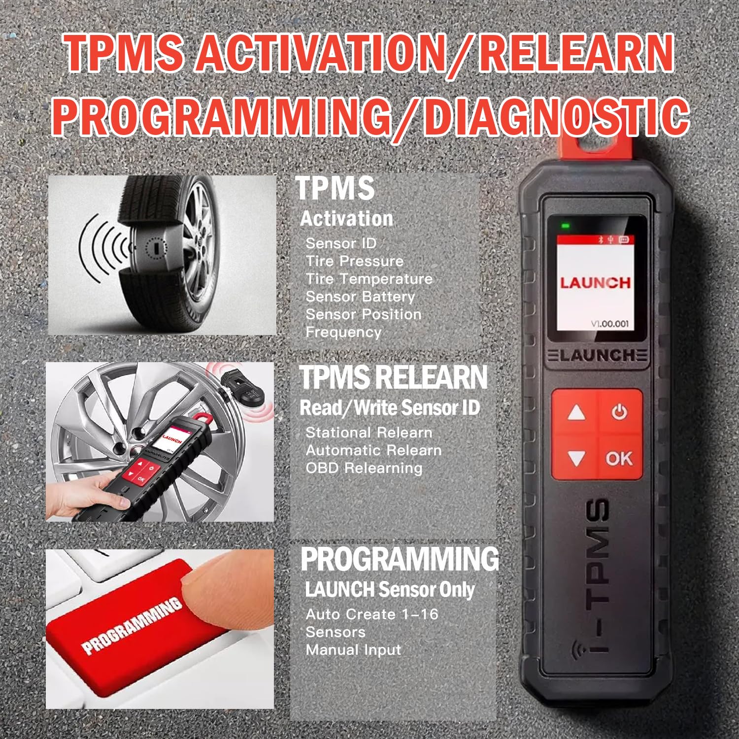 LAUNCH X-431 i-TPMS Outil de Réapprentissage TPMS Détecteur de Pression des Pneus, Activation/Réapprentissage/Programmation des Capteurs, Fonctionne w/ X431 Scanners/i-TPMS APP(peut être utilisé seul)