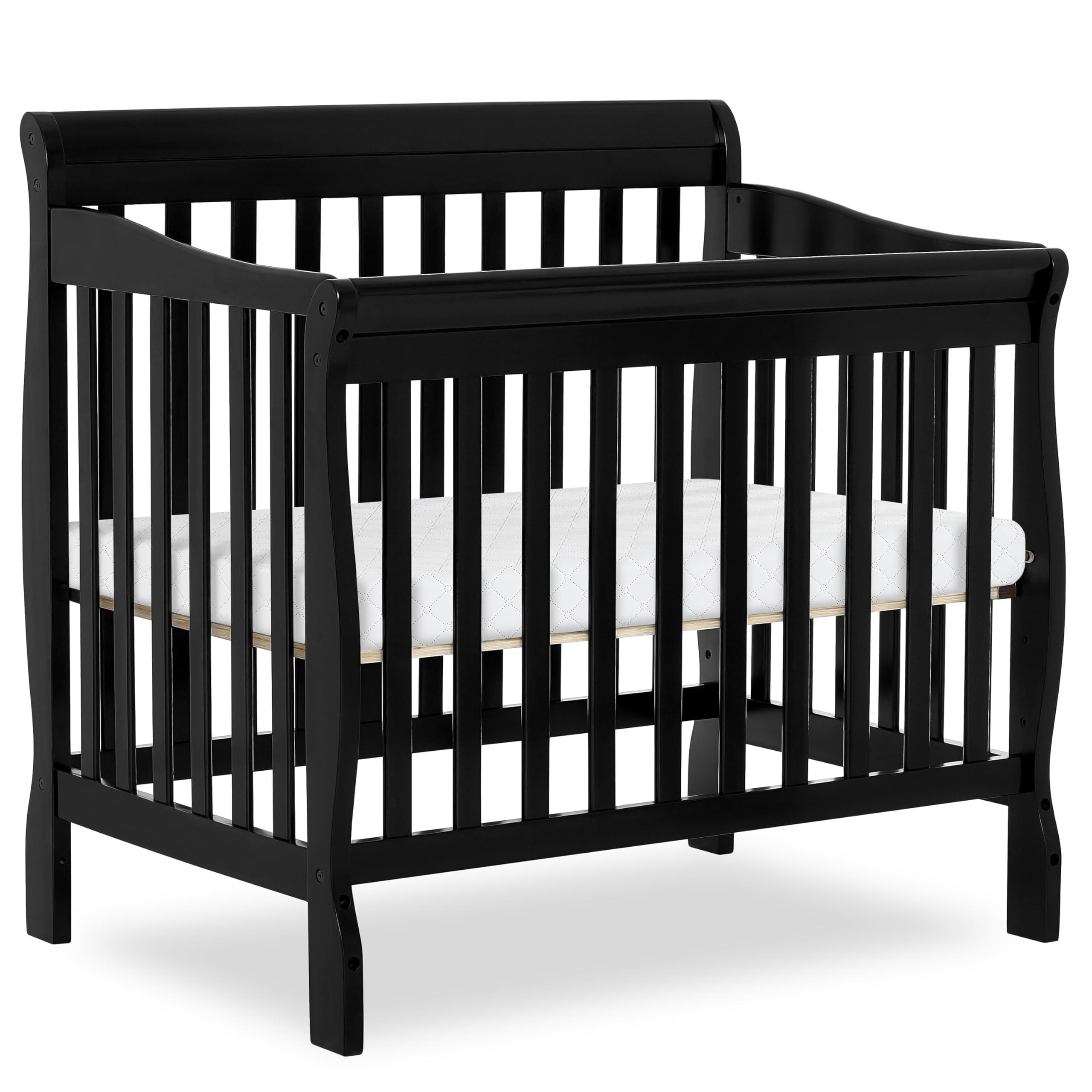 Dream On Me Aden 4-in-1 Convertible Mini Baby Crib in Black, GreenGuard Gold & JPMA, Sustainable Pinewood, Non-Toxic Finish, 3 Mattress Heights, Converts to Mini Day & Twin-Size Bed