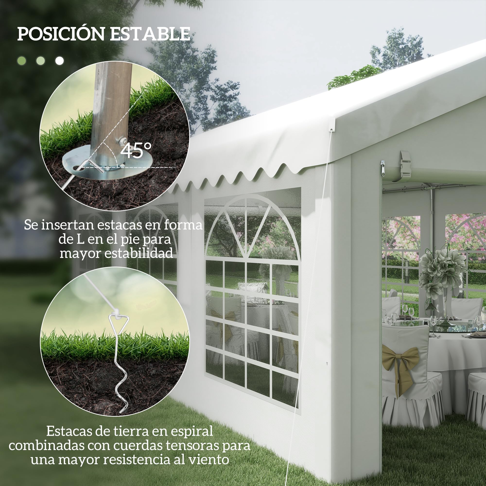 Outsunny Carpa para Fiesta Cochera Gazebo 6x4m Pergola Cenador Pabellón 4 Paneles Laterales Ventanas Anti-UV para Eventos Bodas Acero PE Blanco