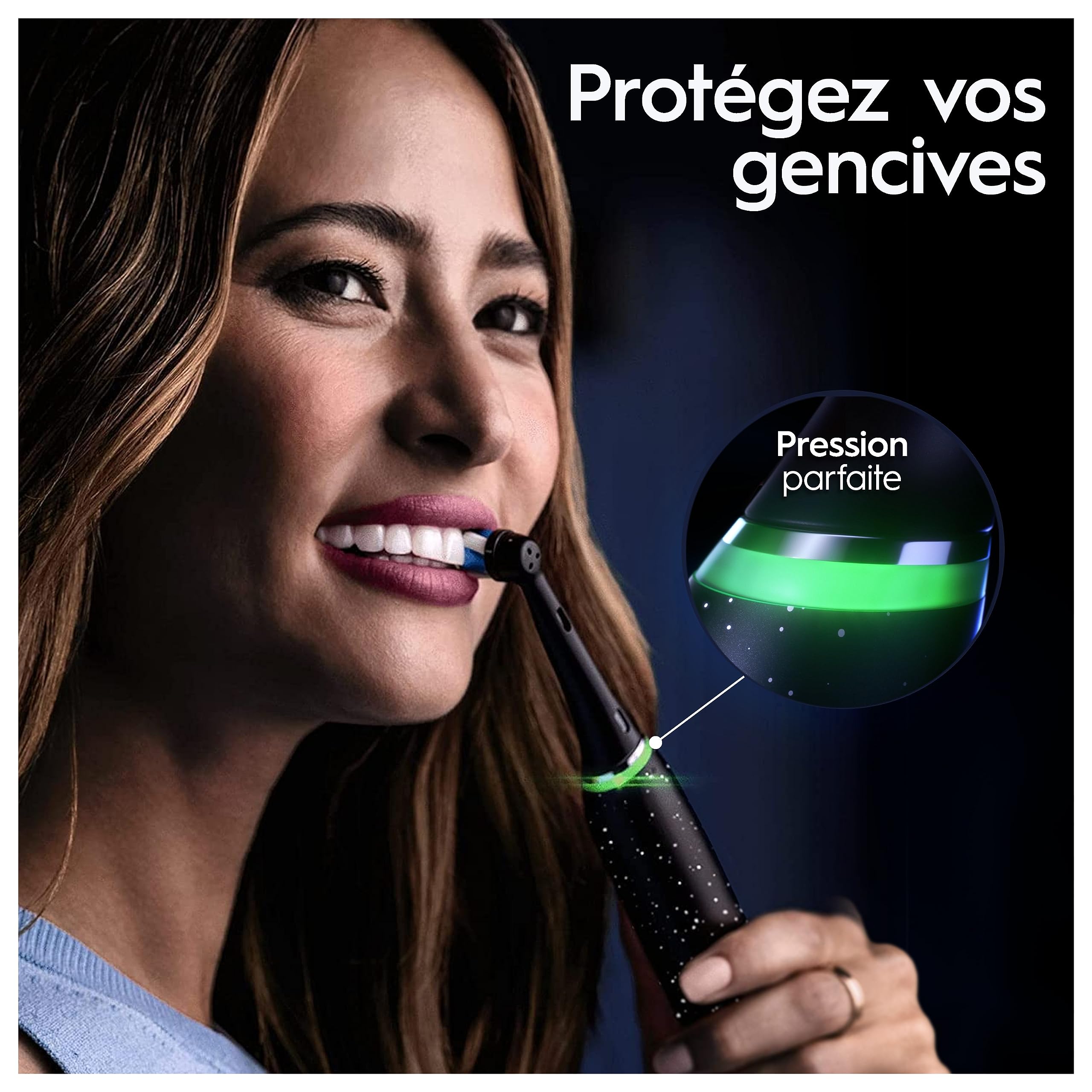 Oral-B Brosse à Dents Electrique iO 10, 3 Brossettes de Rechange, Noire– 7 Modes de Brossage dont Blancheur et Soin des Gencives, Capteur de Pression, Batterie Rechargeable, Guidage IA, Etui