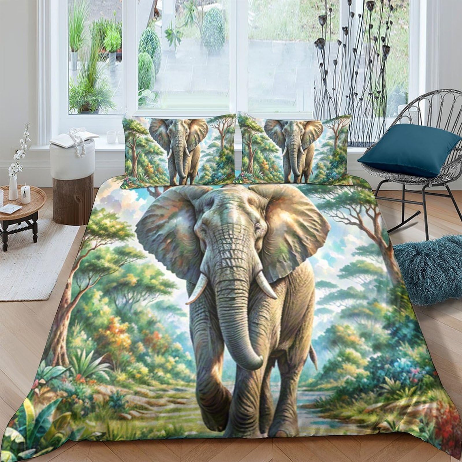 Ctjqhvkz Style-10 3D Printed Elephant Jungle Fitted Sheet Microfiber Soft Anti-Slip Forest Animal Mattress Cover For Bedroom Guest Room Decor Single（135X200cm）