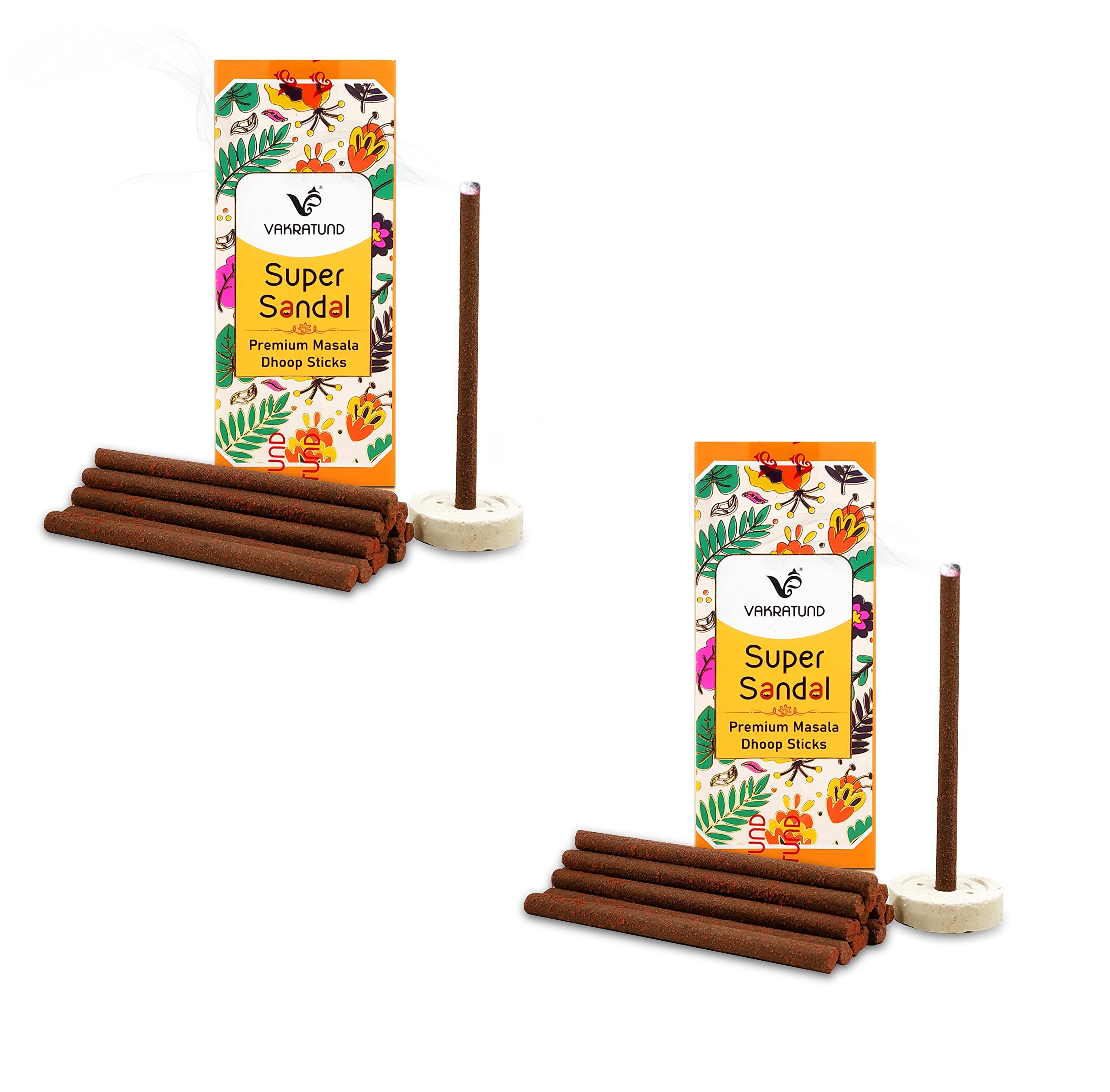 Box Pack of 2 (18 Sticks Per Box) Vakratund Super Sandal Premium Masala Dhoop Incense Sticks for Aroma & Smoke, Home Temple Worship, Peace & Harmony, Purification, Positive Energy, Poojan