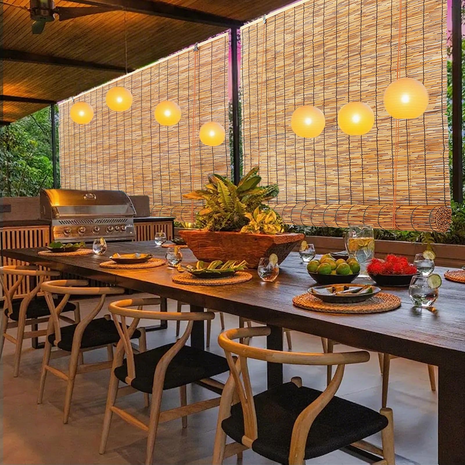 XIBANY Bamboo Blinds For Windows Outdoor, Roller Shades, Blackout Reed Roll Up Curtain, Outdoor Roller Blinds for Door Patio Porch 55 60 70 80 90 100 110 120 130 140 150 160 170 180 200cm