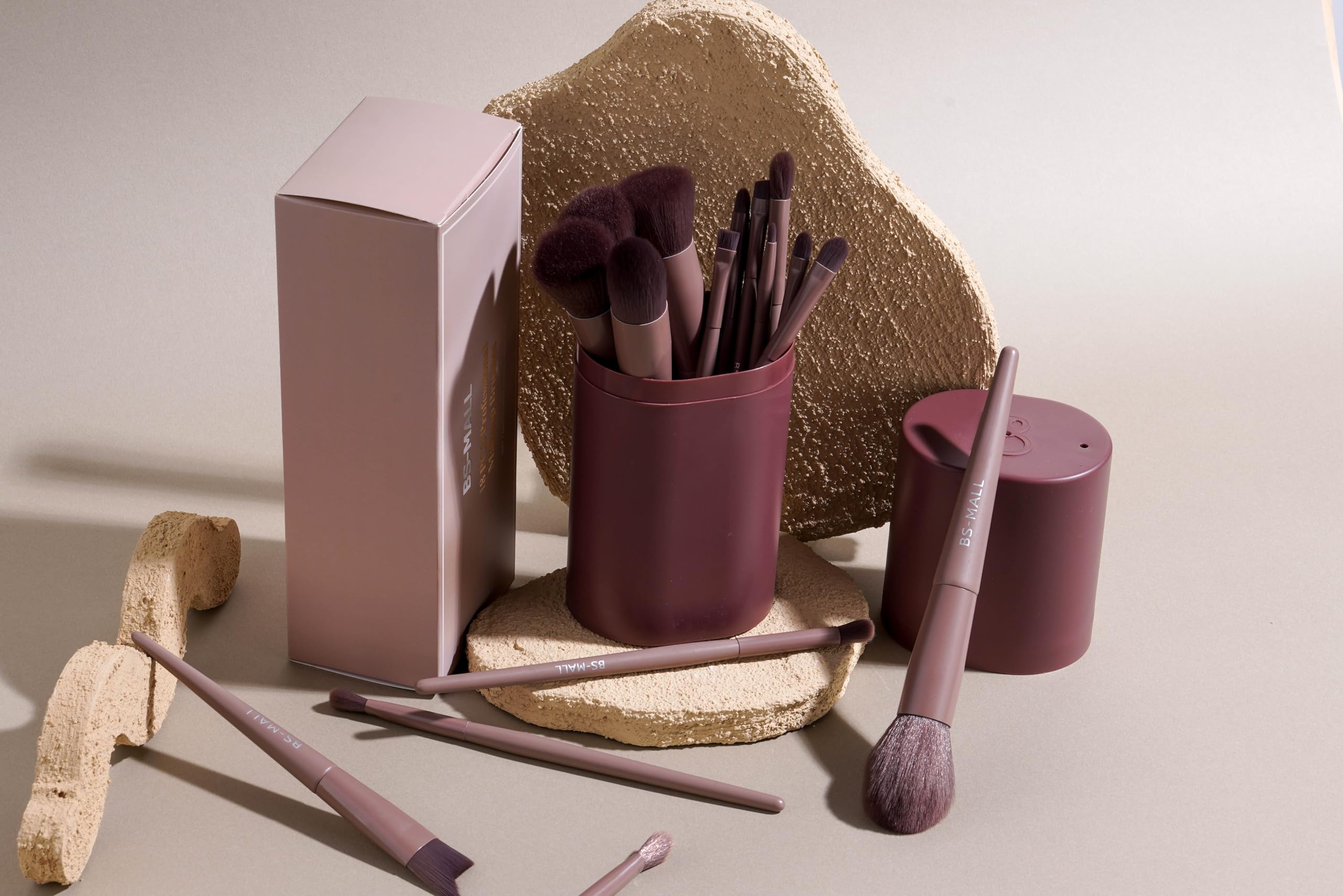 BS-MALL Makeup Brush Set 18 Pcs Premium Synthetic Foundation Powder Concealers Eye shadows Blush Makeup Brushes with black case (): D-Brown