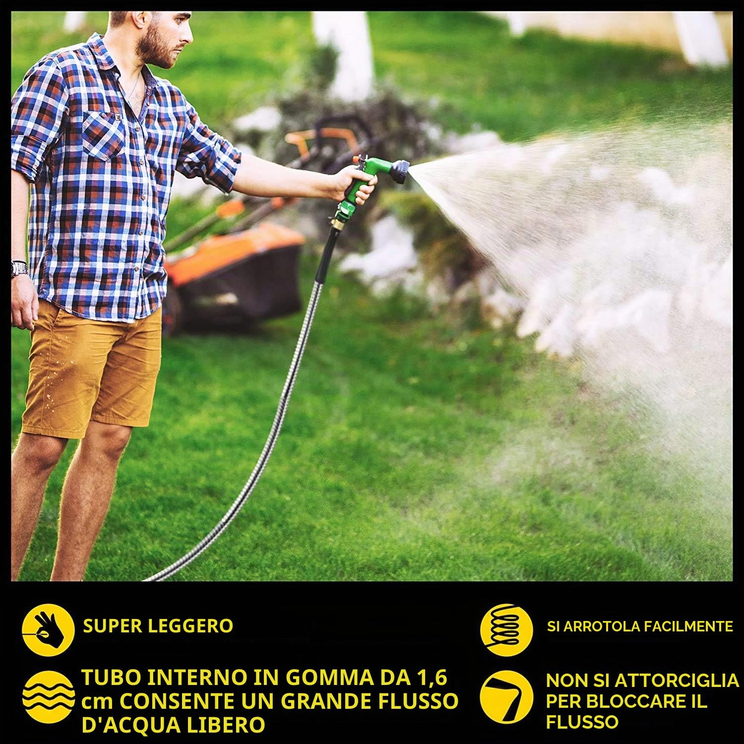 Bionic Steel Tubo da giardino PRO – Tubo da giardino in acciaio inossidabile 304 da 25 piedi – resistente, leggero, senza pieghe e più forte che mai con raccordi in ottone e valvola on/off – modello