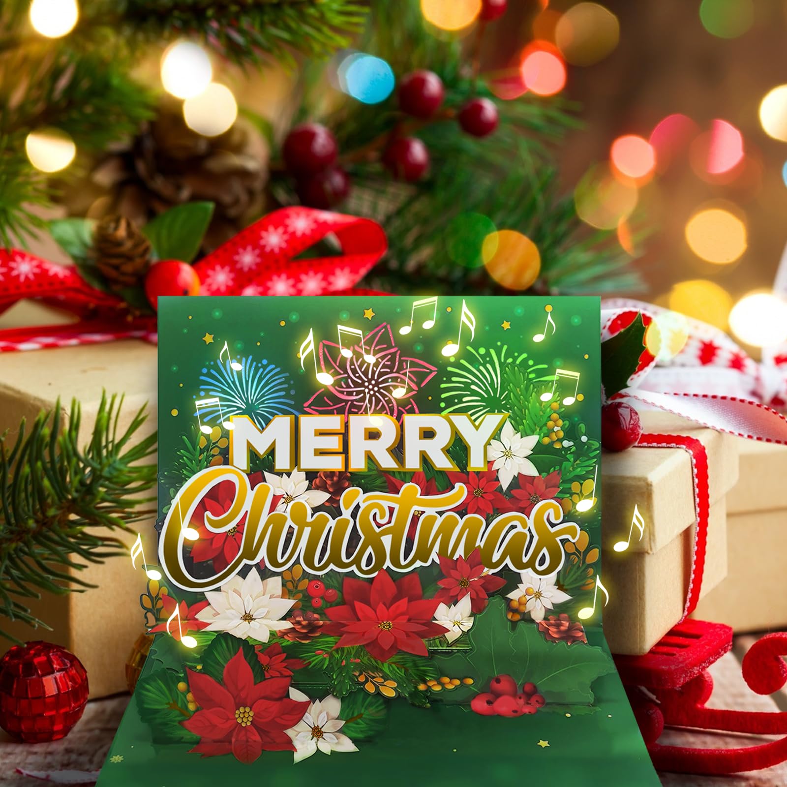 MUSIK Carte De Noël Pop-up Avec Musique Pour Enfants, Carte De Noël Avec Père Noël Et Sapin De Noël Comme Cadeau Pour Enfants, Femmes, Hommes, Garçons, Filles, Clients