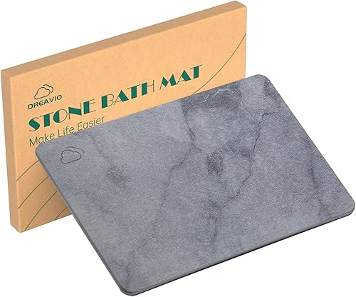 DREAVIO Tapete de baño de piedra, de secado rápido y antideslizante, tapete de baño de tierra de diatomeas, súper absorbente, tapete de baño de