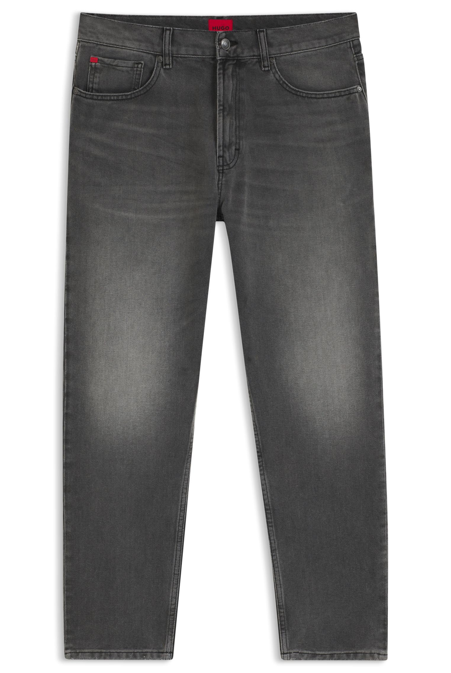 HUGO Herren 838 Tapered-Fit Jeans aus grauem Denim mit Used-Effekten