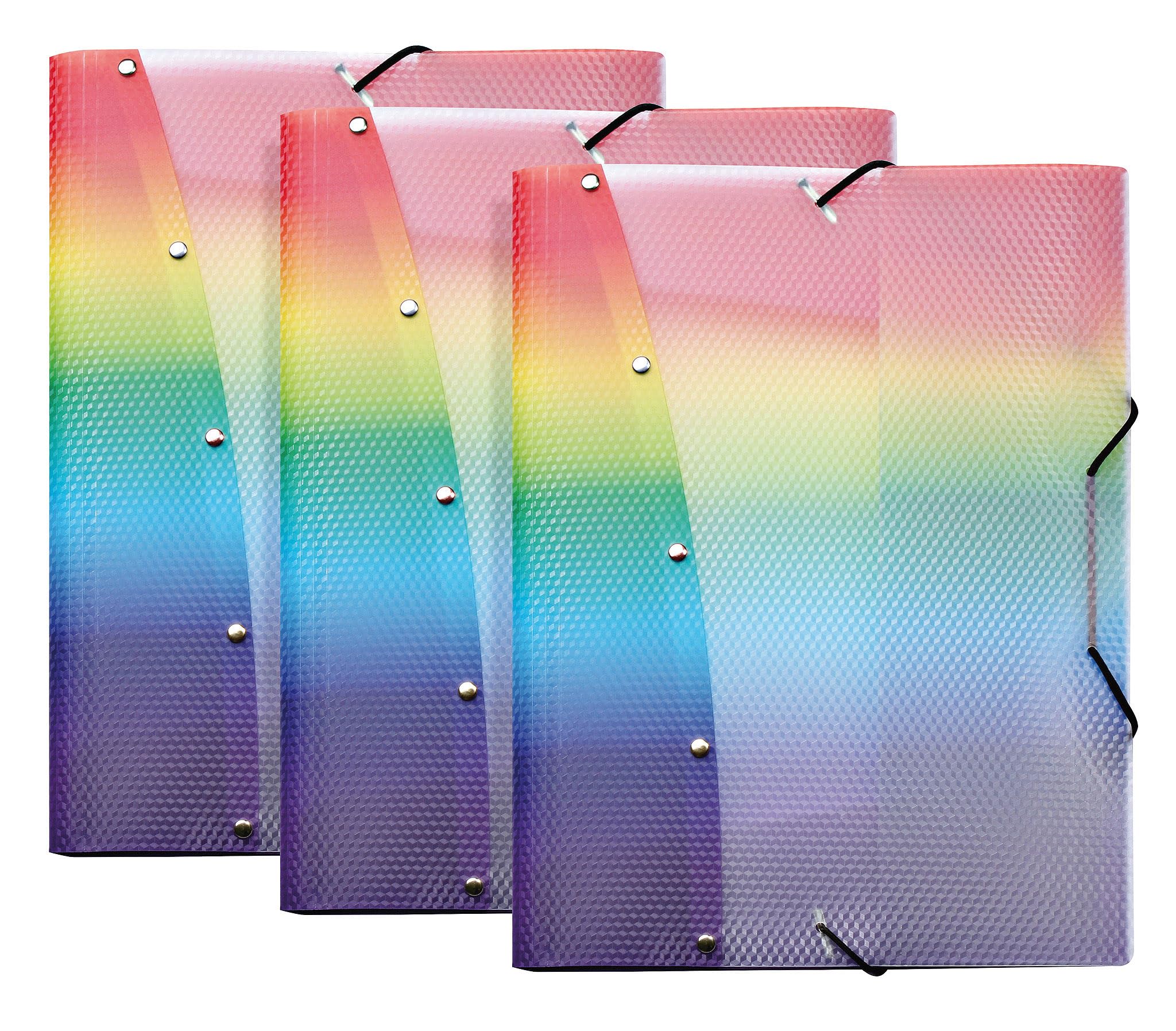 VELOFLEX Rainbow Diamond 4442404-3 Portfolio Folder, DIN A4, 3 Organiser Folders with Elastic Band, Durable, Polypropylene Juris Folder