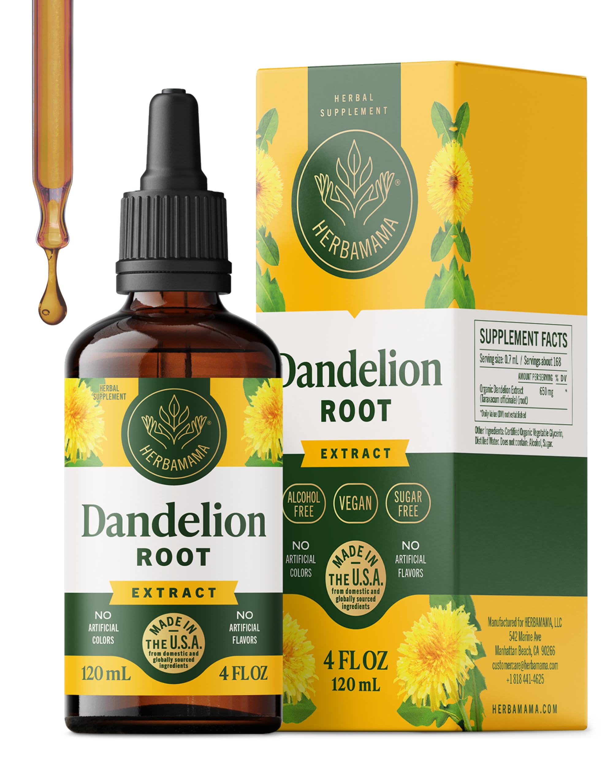 HERBAMAMA Dandelion Drops - Vegan Liver Cleanse with Dandelion Root Extract - Non-GMO, Alcohol & Sugar-Free Liquid Liver Support Supplement - 56-Day Supply