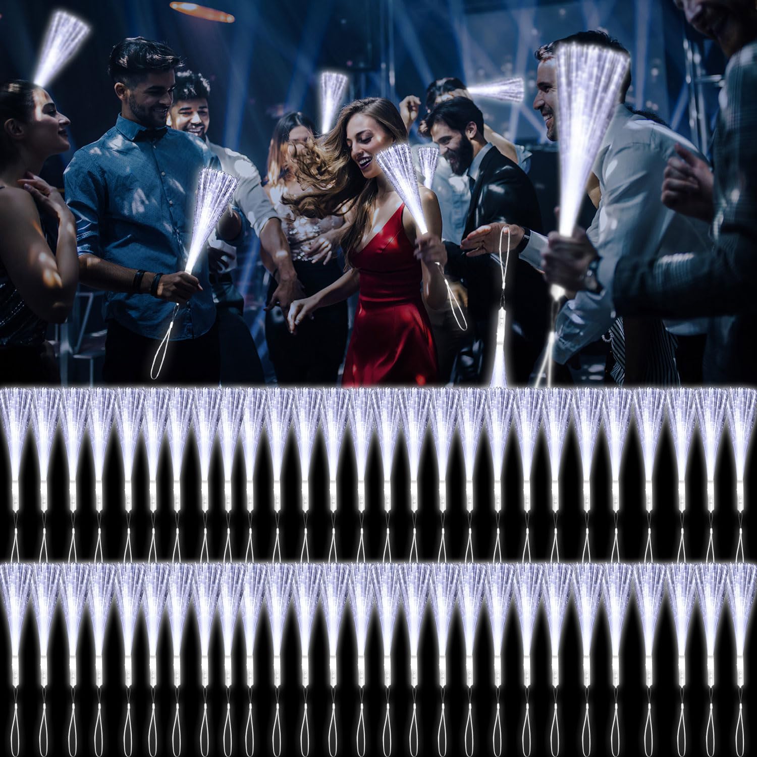 60 PCS White Fiber Optic Wands Glow Fiber Wands Bulk LED Light Up Wands with 3 Flashing Modes LED Flashing Sticks for Halloween Christmas Valentine's Day July 4th Wedding Bridal Shower Birthday