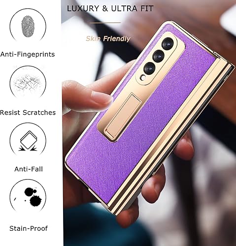 Miniatura 6 de NINKI Funda de lujo compatible con soporte para Samsung Galaxy Z Fold 3 con soporte para bolígrafo S, protección de bisagra, funda de cuero con