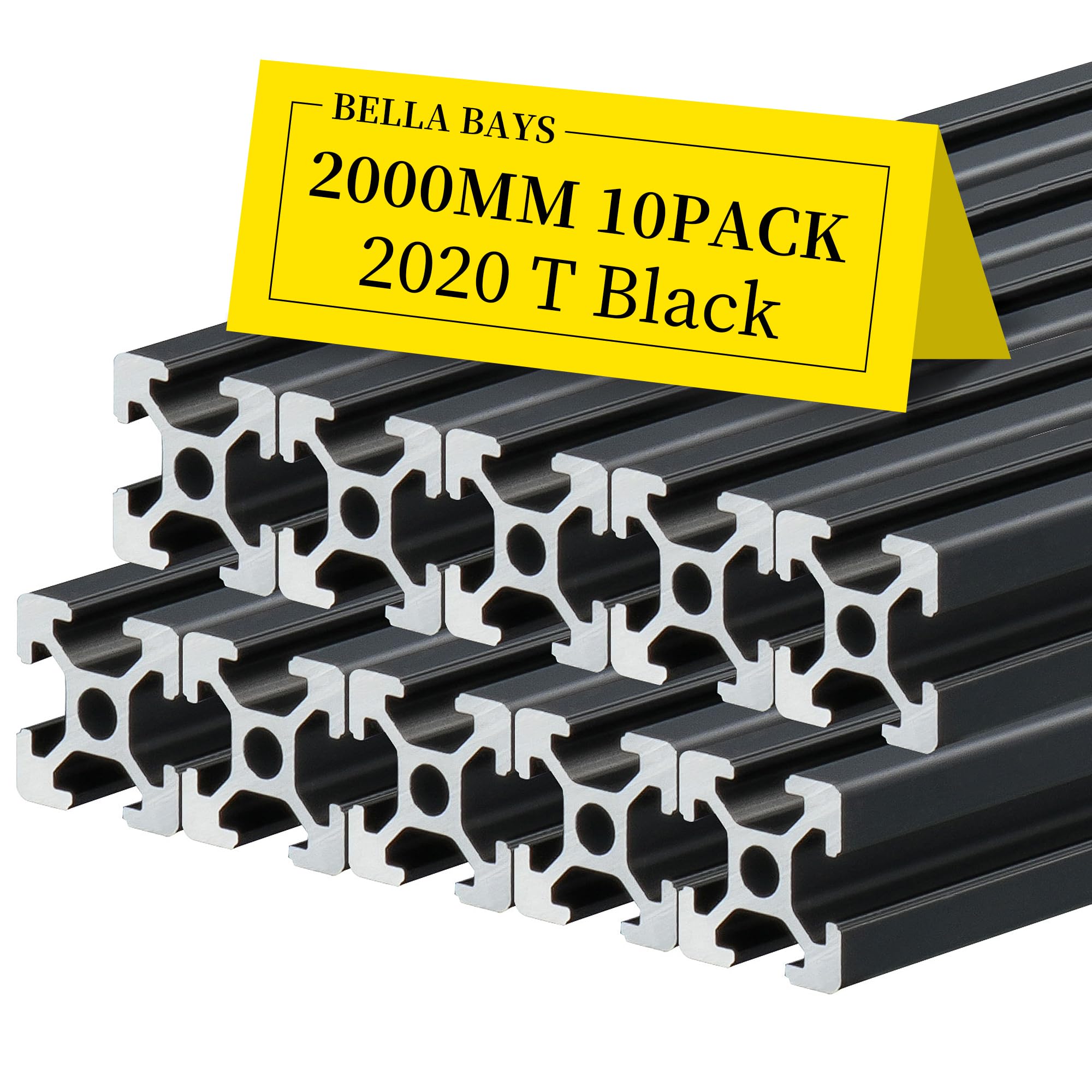 BELLA BAYS 10pcs 78.74 inch 2000mm 2020 T Slot Aluminum Extrusion Profile European Standard Anodized Black Extruded Linear Rail Guide Frame for 3D Printer Laser Engraving Machine CNC Workbench DIY