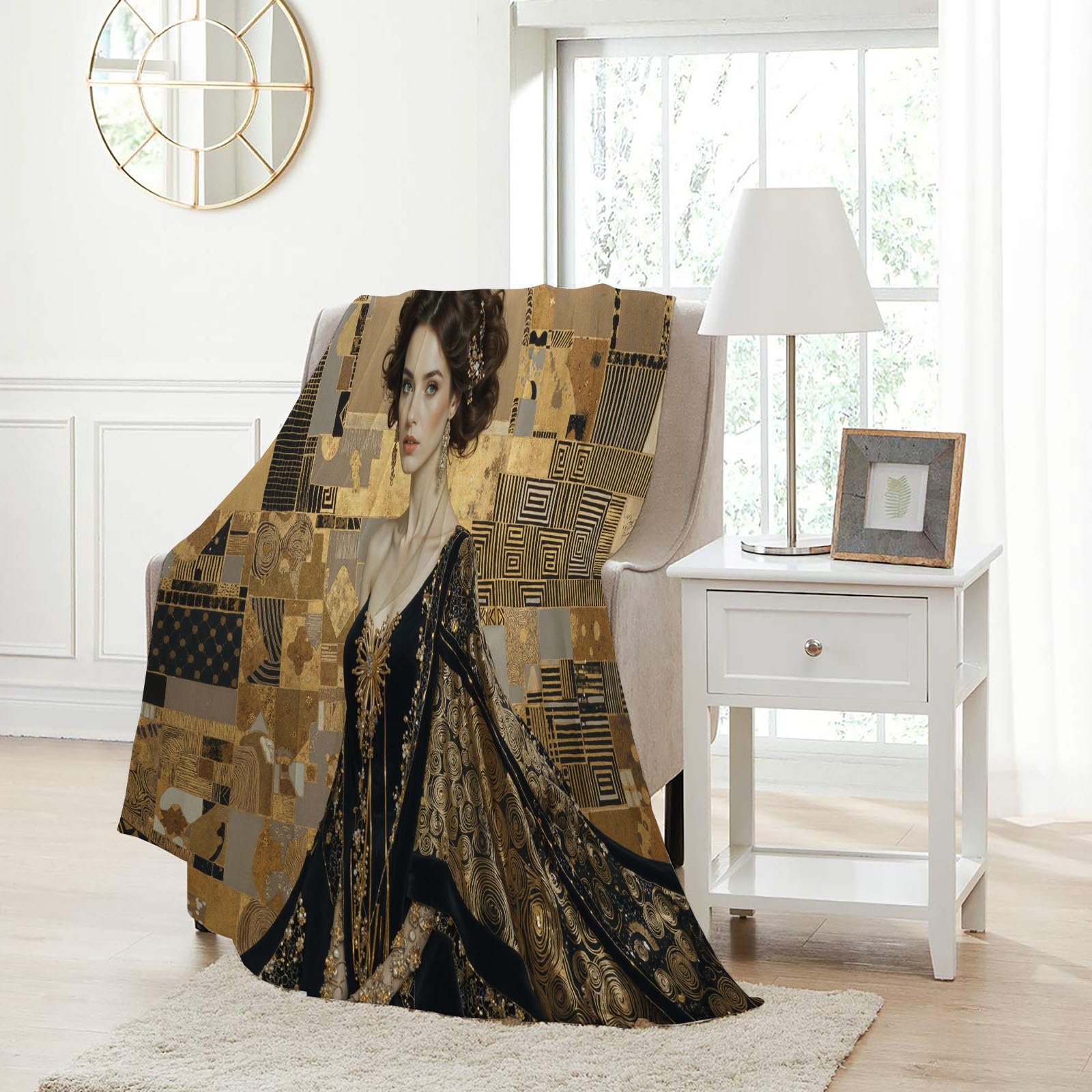 Couverture plaid de luxe motif Klimt en flanelle dorée douce de qualité supérieure pour lit et sofa