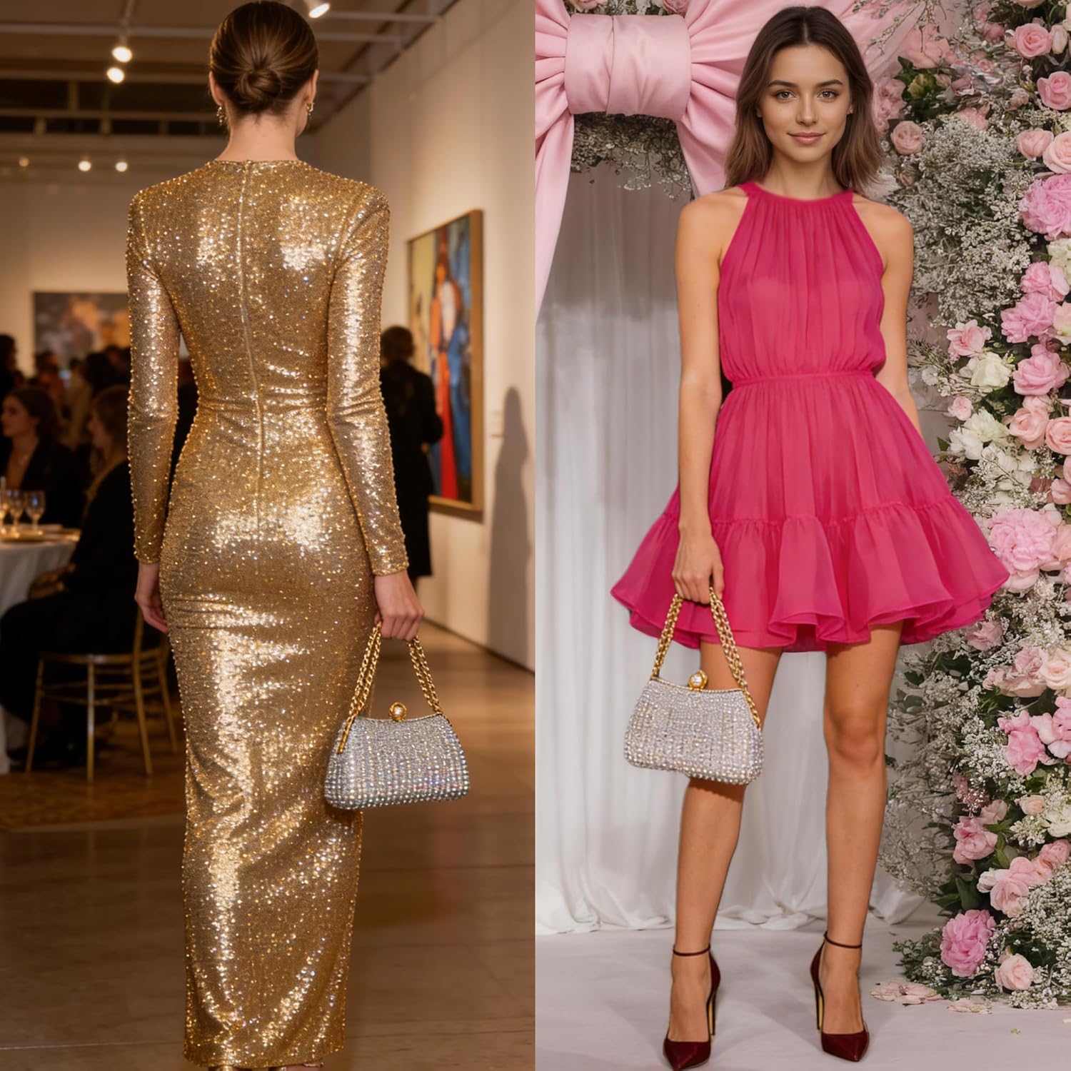 2026 Sparkly Rhinestones Clutch Purses for Women 3d Crystal Evening Bags PU Leather Handbag for Party
