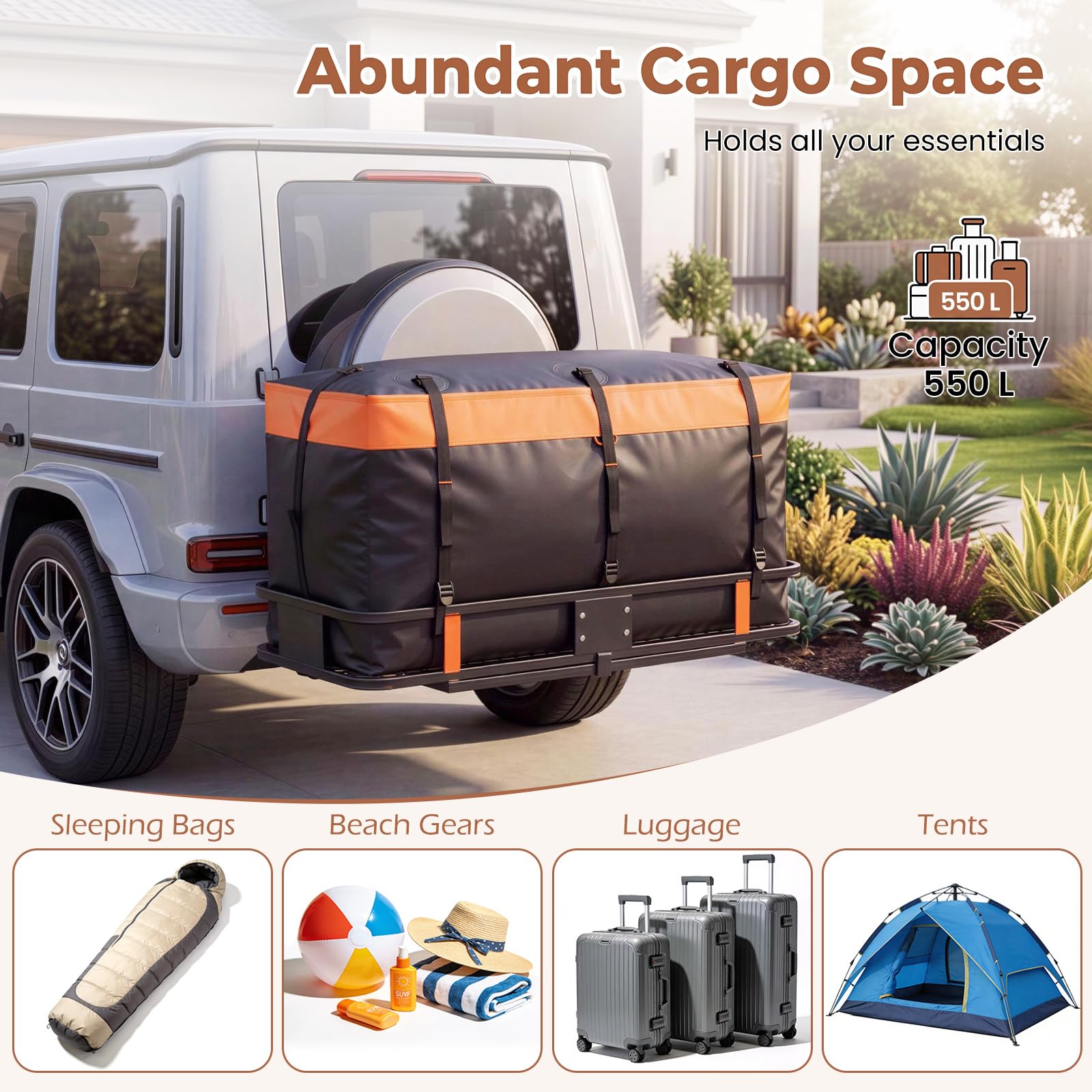 GIANTEX Borsa da Carico per Camion e Cassone Auto, Borsa da Trasporto Impermeabile in PVC Resistente con Cinghie di Fissaggio per Gancio di Traino, per SUV, Fuoristrada e Furgoni (148 x 61 x 61 cm)