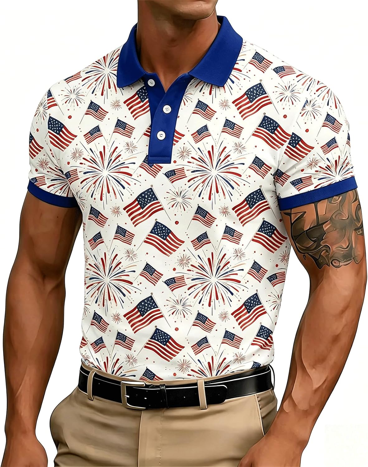 4th of July American Flag Golf Shirts for Men Color Block Polo Shirts Summer Patriotic Tops Mens USA Printed Outfits