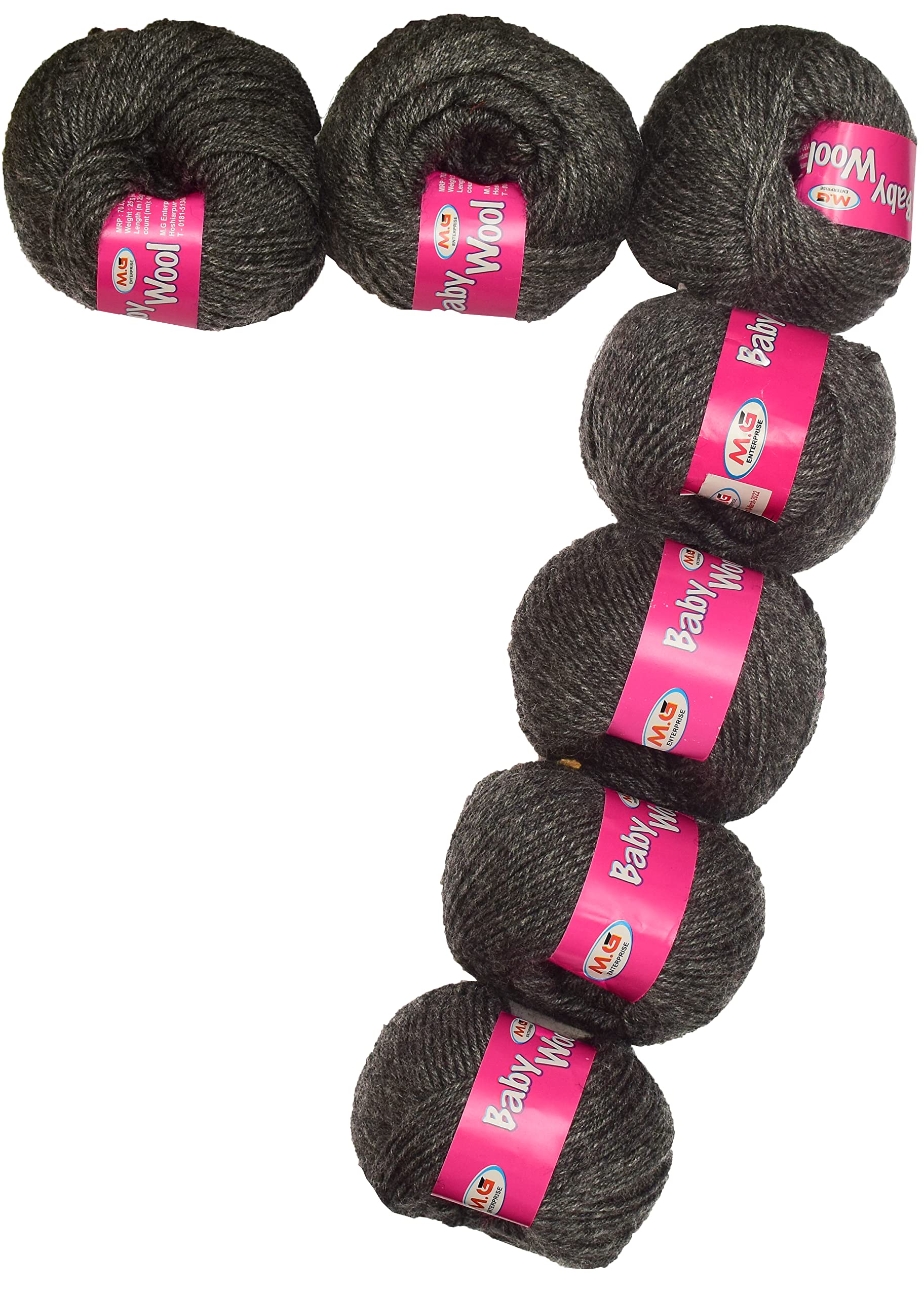 KNIT KING 100% Acrylic Wool Wrosted Grey 7 Pc Baby Wool 4 ply Wool Ball Hand Knitting Wool/Art Craft Soft Fingering Crochet Hook Yarn-IA Art-HI