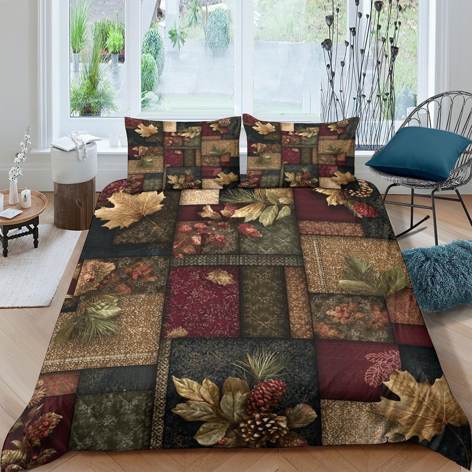 Ctjqhvkz Style-9 3D Printed Autumn Leaves Patchwork Fitted Sheet Microfiber Soft Mattress Cover For Bedroom Guest Room Decor Single（135X200cm）