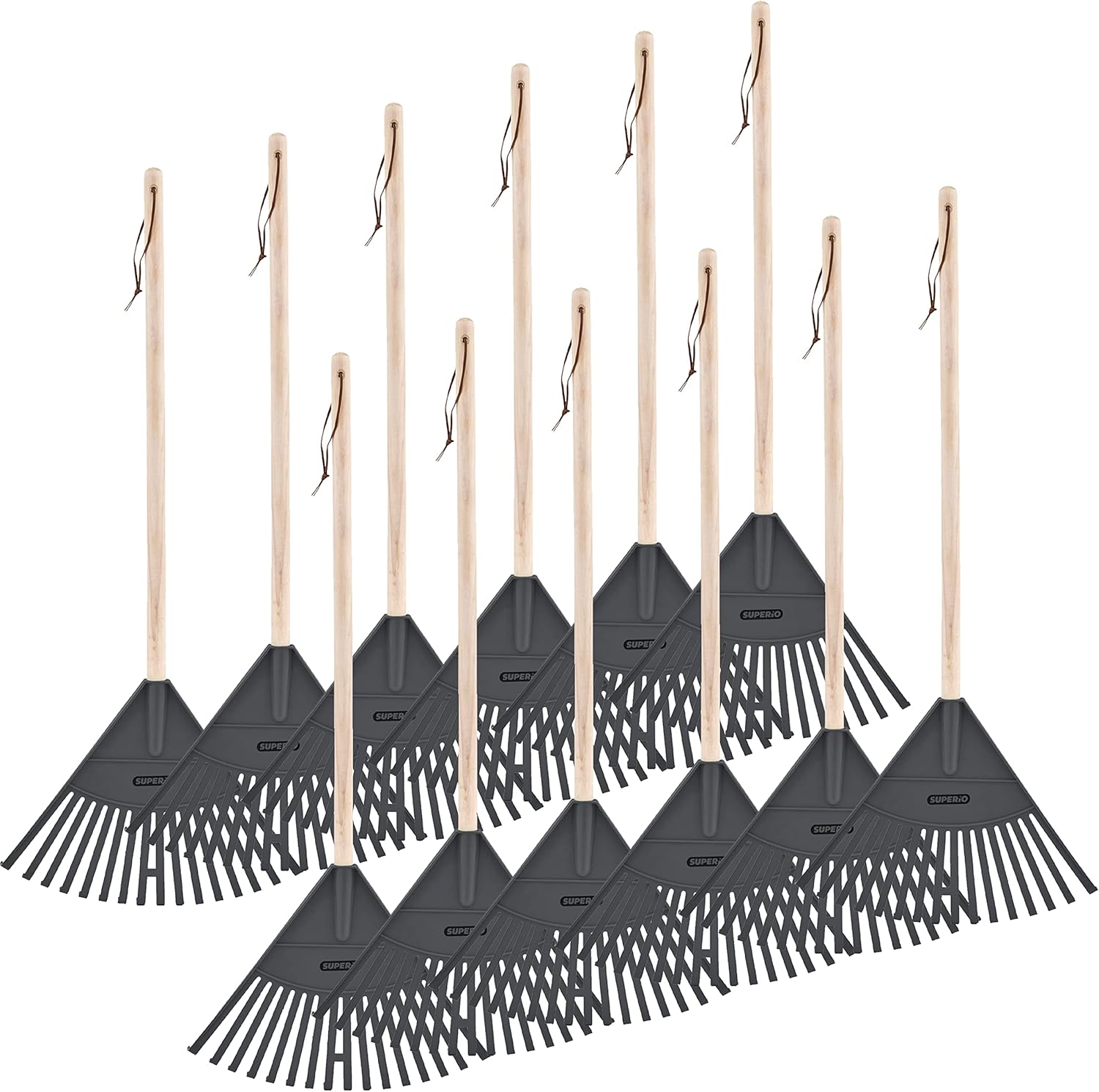 Pack of 12 Kids Rake with Hardwood Handle, Durable Plastic Head to Sweep Leaves in Lawn and Tidying Up The Garden, 34 (Grey)