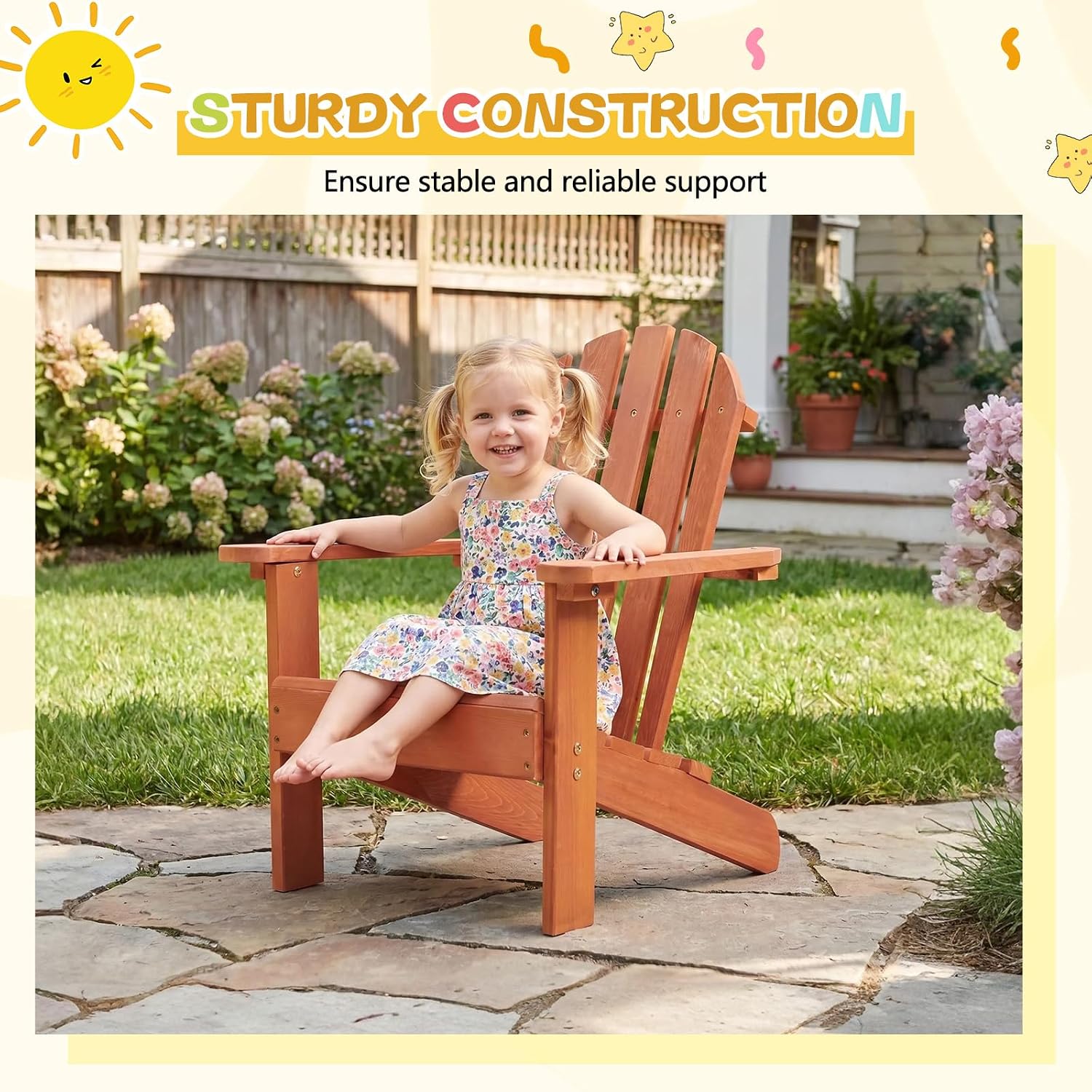 Anwick Folding Adirondack Chair for Ages 3-10, Kids Outdoor Wooden Lawn Chair for Pre-Assembled Back Rest, Toddler Patio Lounge Chair for Indoor Garden Lawn Backyard Deck Pool Beach Camping Firepit