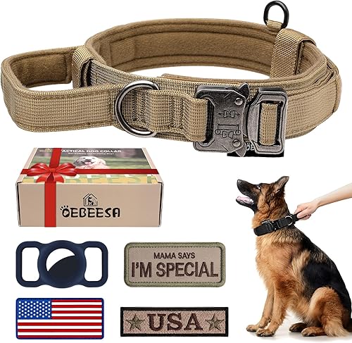 Collar táctico militar ajustable para perro collares K9 de nailon con asa de control y hebilla de metal resistente para perros medianos y grandes
