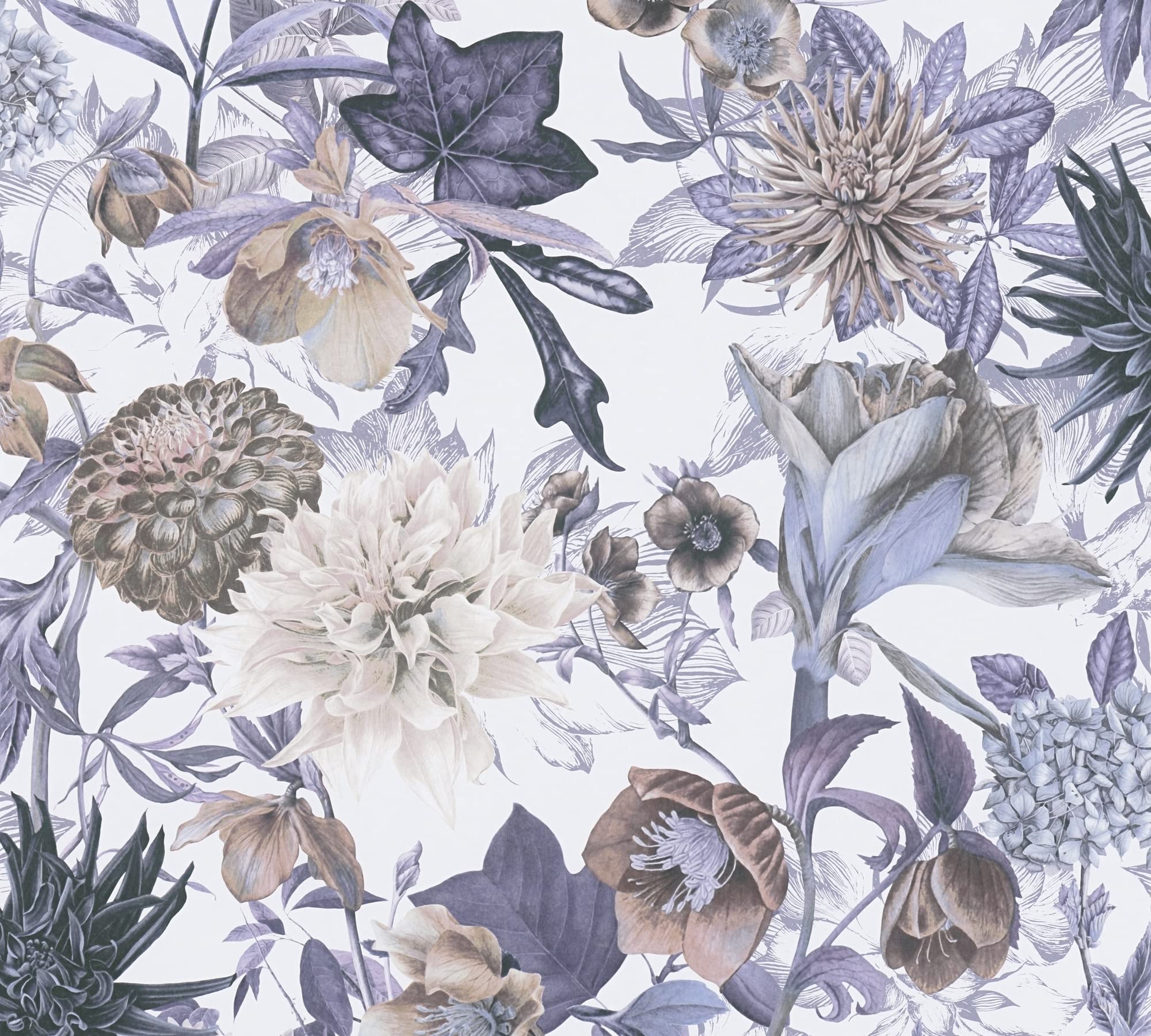 A.S. Création Papel pintado con diseño de flores, color azul y beige 381751, para salón o dormitorio, 10,05 x 0,53 m, fabricado en Alemania
