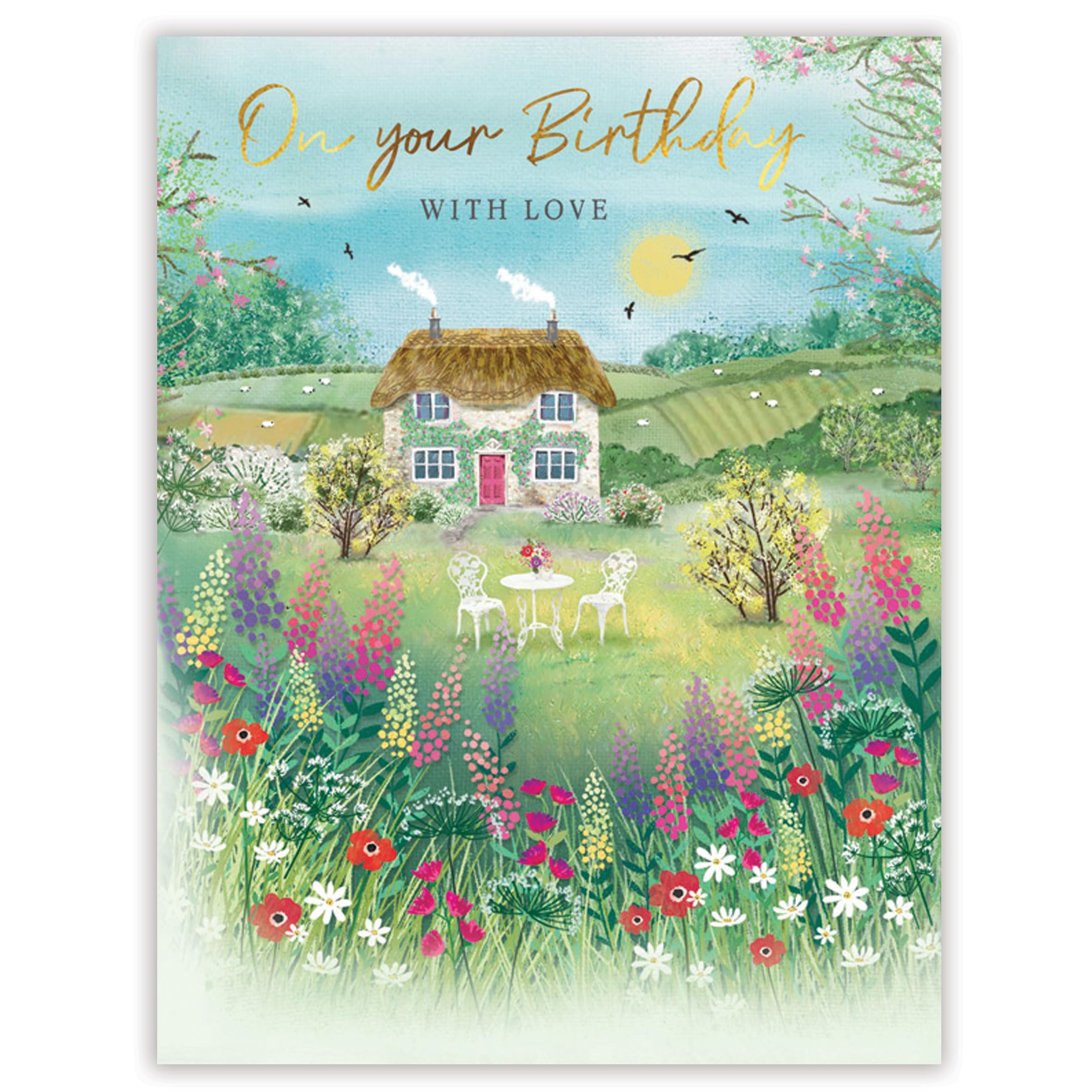 Piccadilly Greetings Birthday Card Her - Scenic Birthday Card for Her - Countryside Cottage - 8 x 6 inches