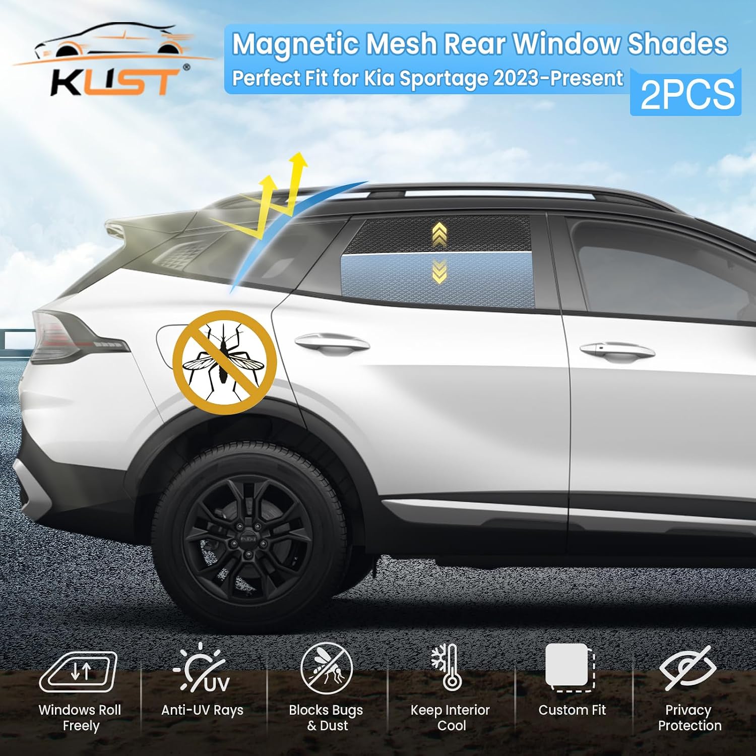 KUST Car Window Shades for 2023-2025 2026 Kia Sportage Accessories, Breathable Mesh Magnetic Window Covers, Rear Back Side Window Sun Shades UV Block Privacy Protection for Baby Camping Napping 2PCS image 2