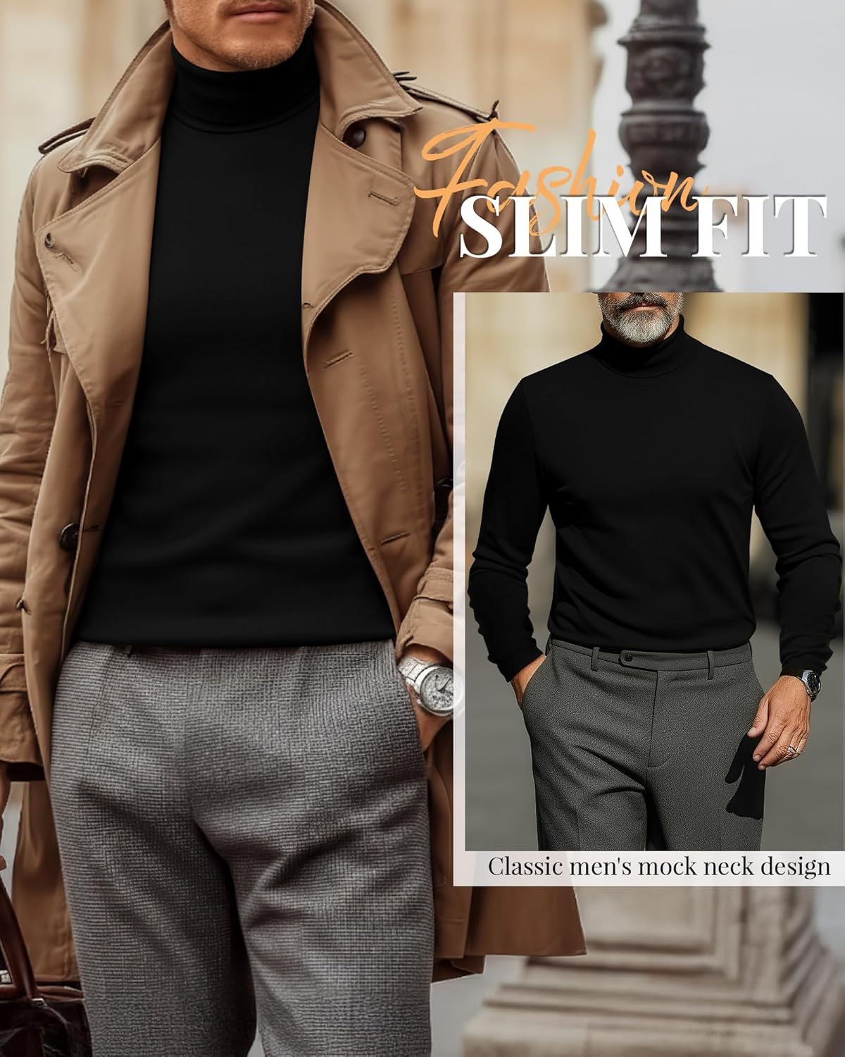 Ficerd 3 Pack Men's Turtleneck Shirts, Long Sleeve Cotton Pullover Sweaters Mock Neck Knitted T-Shirt Basic Slim Fit Tops - Image 6