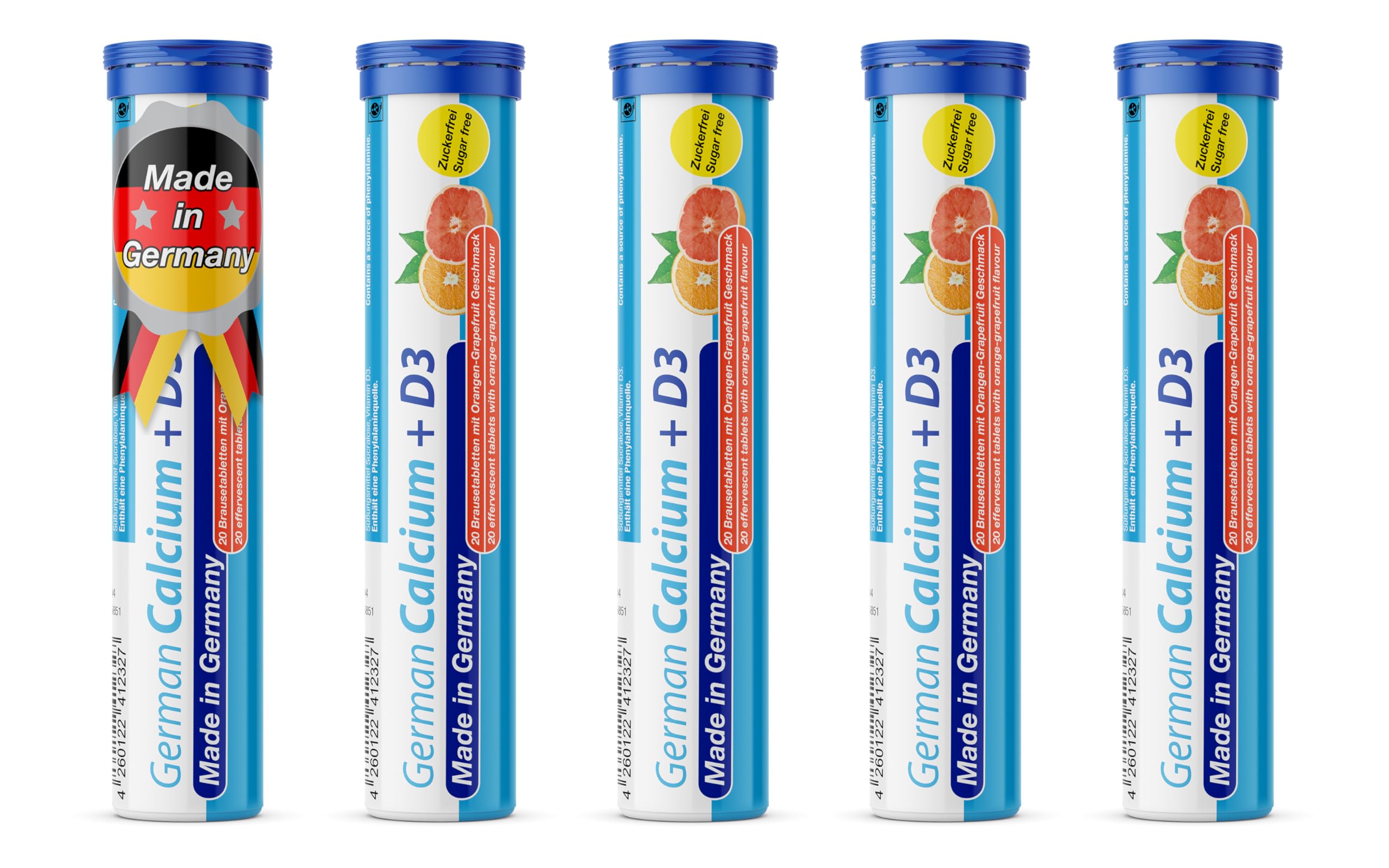German Calcium + VIT. D - 100 Vegetarian Drink Effervescent Tablets - Orange-Grapefruit Flavor - Made in Germany