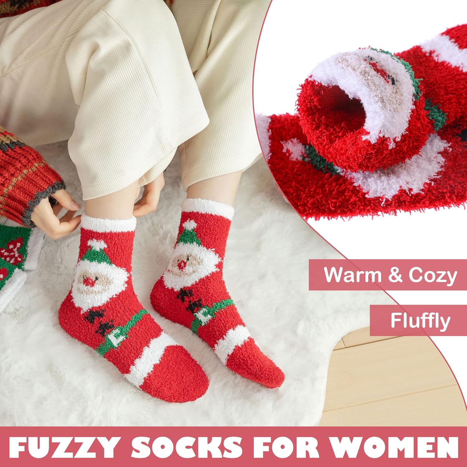 LINEMIN Womens Fuzzy Socks Cozy Fluffy Winter Warm Slipper Socks Microfiber Soft Home Sleeping Socks - Image 4